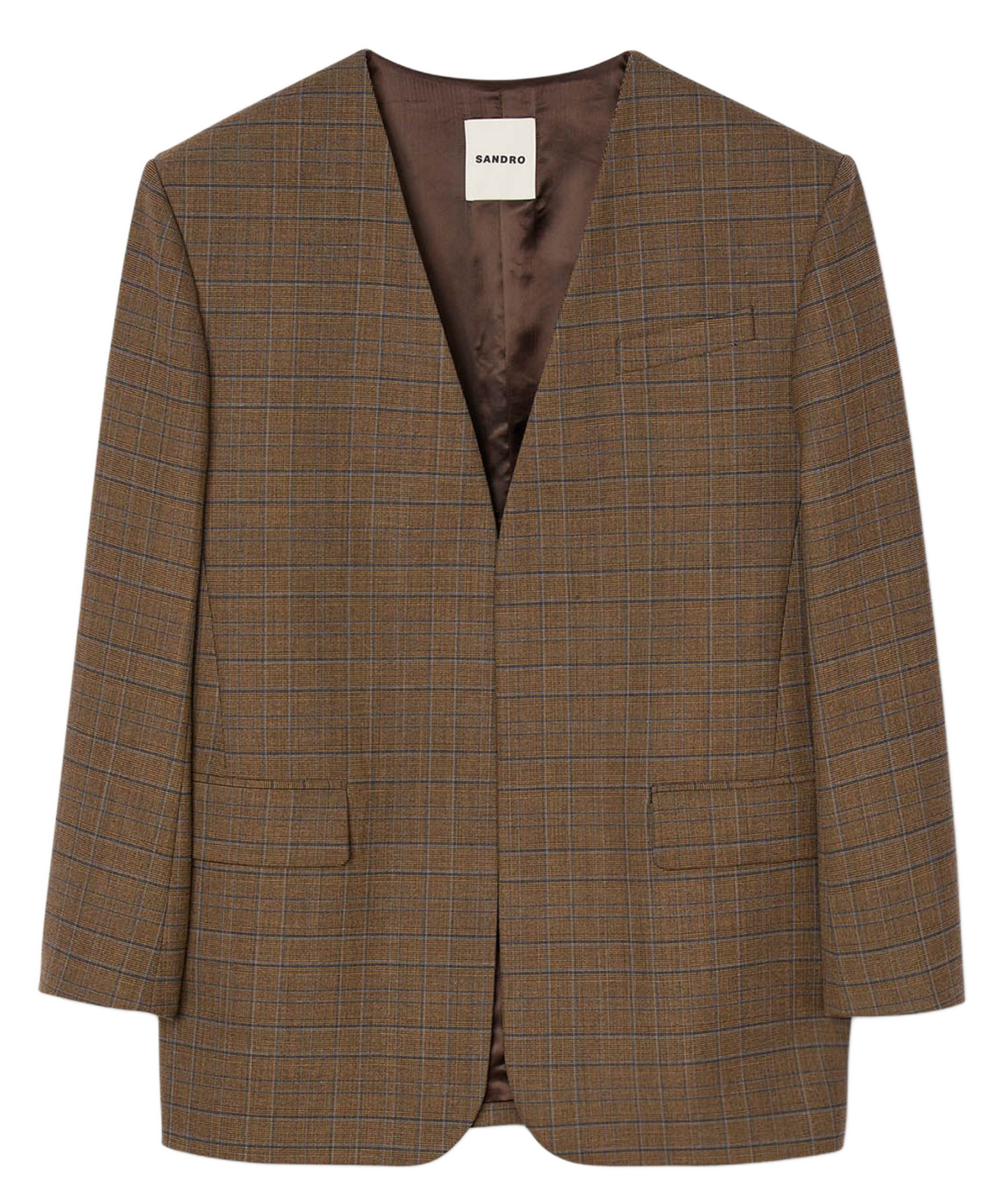 Veste col v à carreaux SANDRO Marron