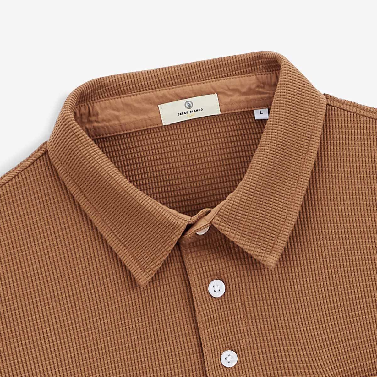 Long-sleeved waffle fabric polo SERGE BLANCO Brown