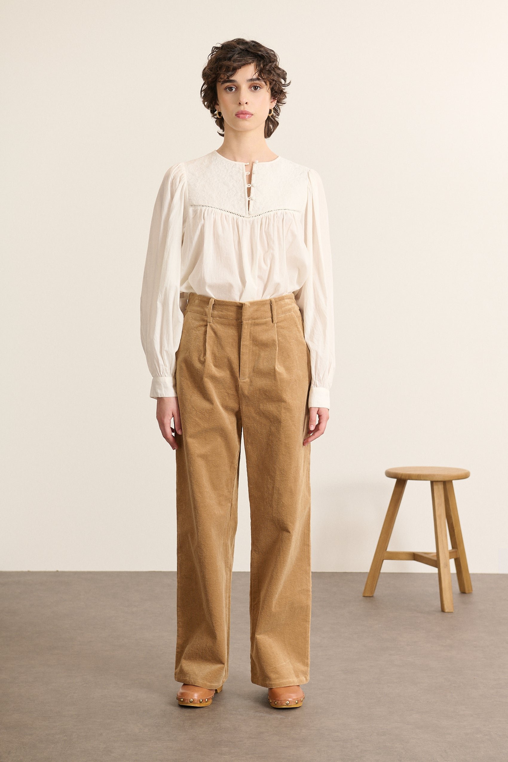 Loose blouse with long embroidered sleeves GARANCE PARIS White