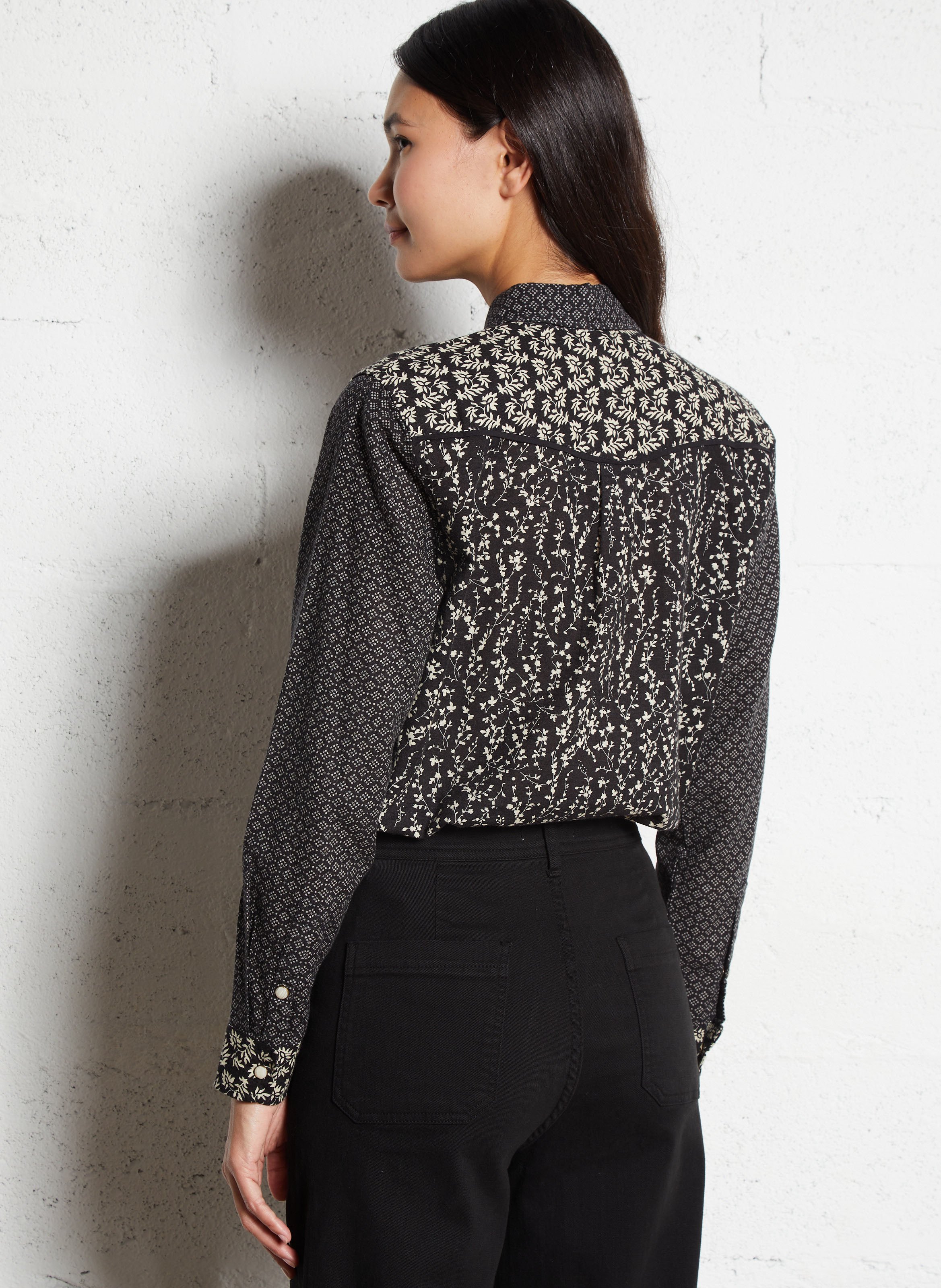 Chemise droite imprimée en coton MAISON HOTEL Noir