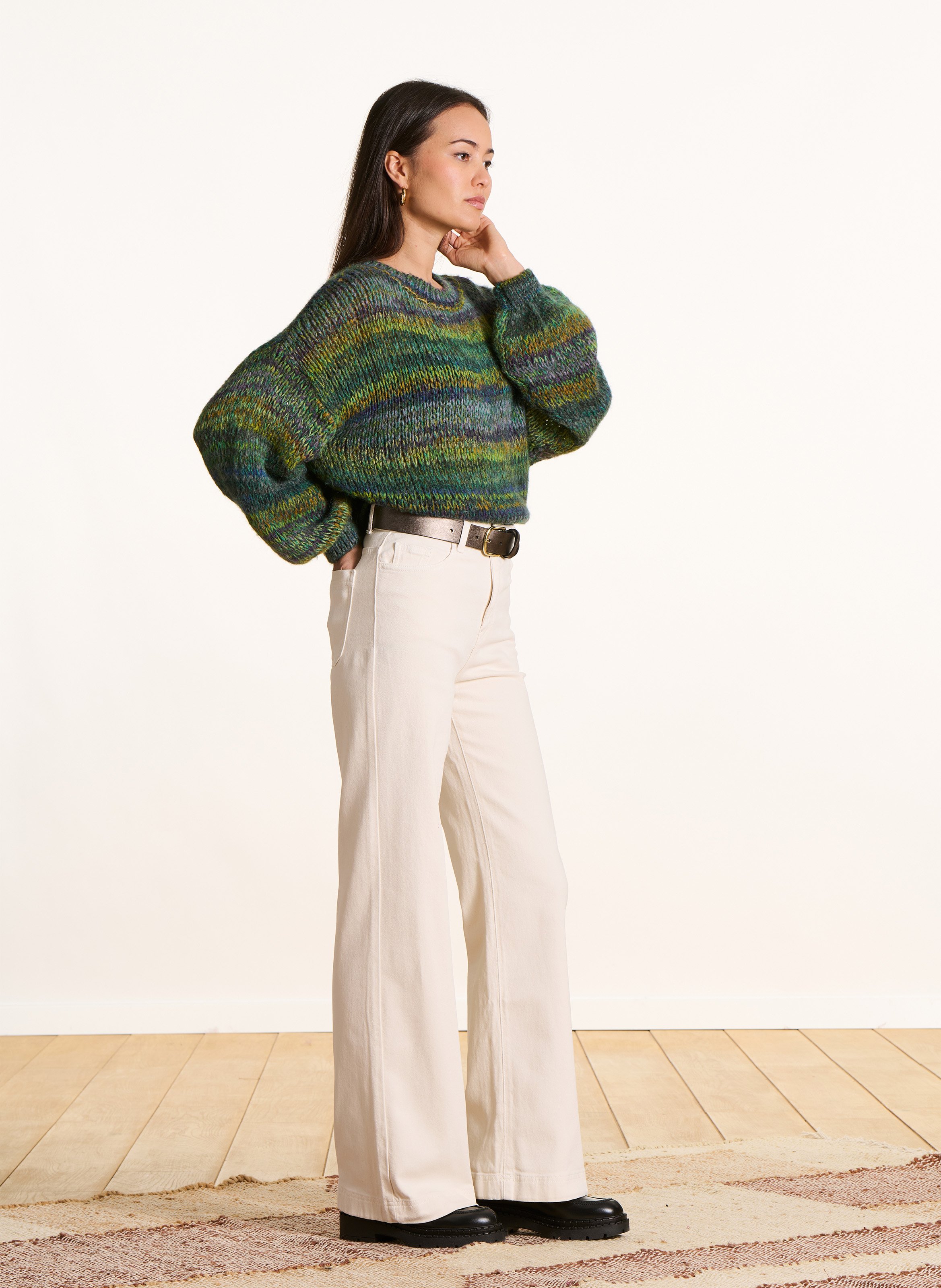 Hoge taille biologische katoenmix flared jeans LA FEE MARABOUTEE Wit