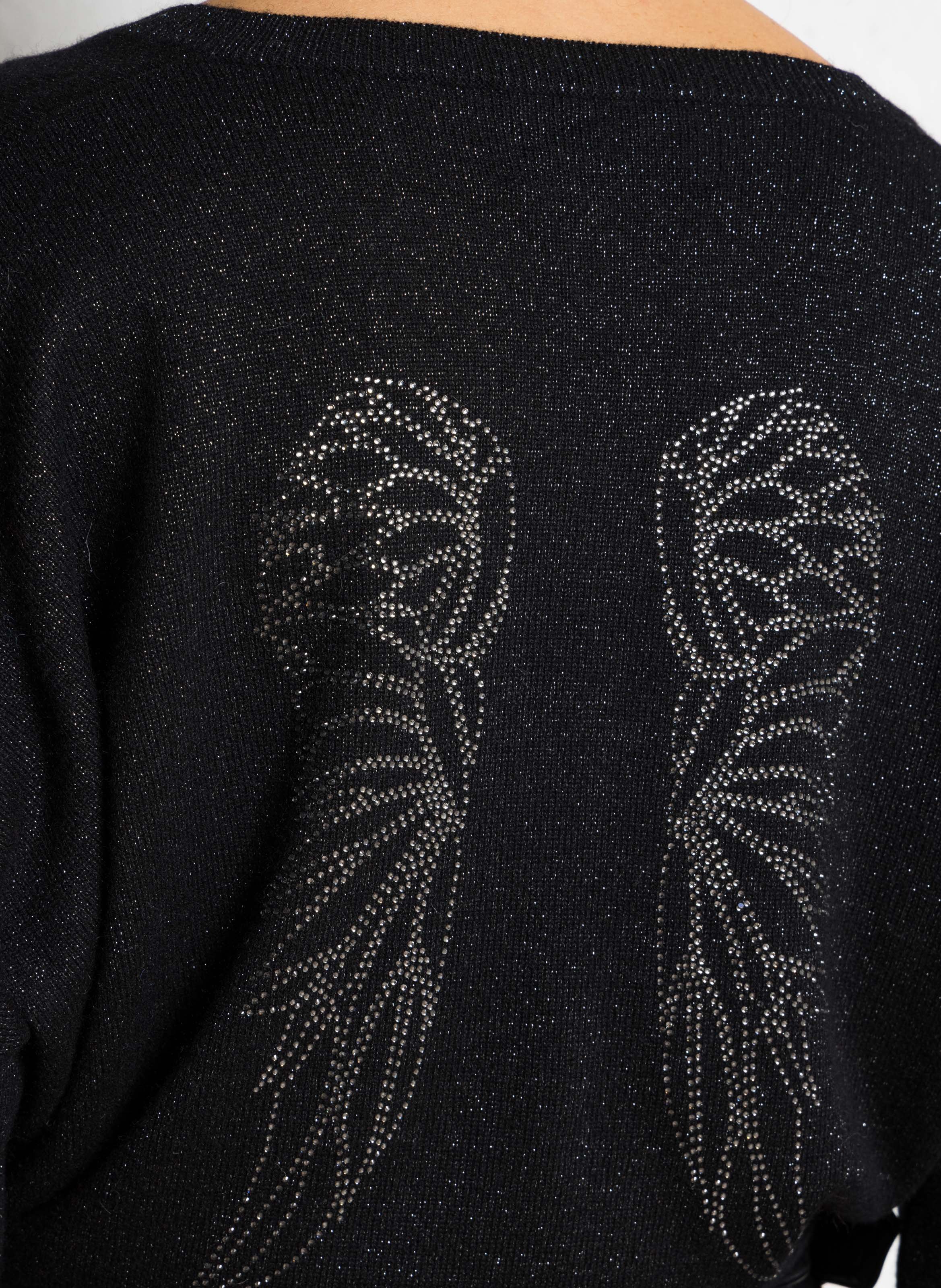 Weiter Pullover mit V-Ausschnitt aus metallisierter Wolle und Strasssteinen. BERENICE Schwarz