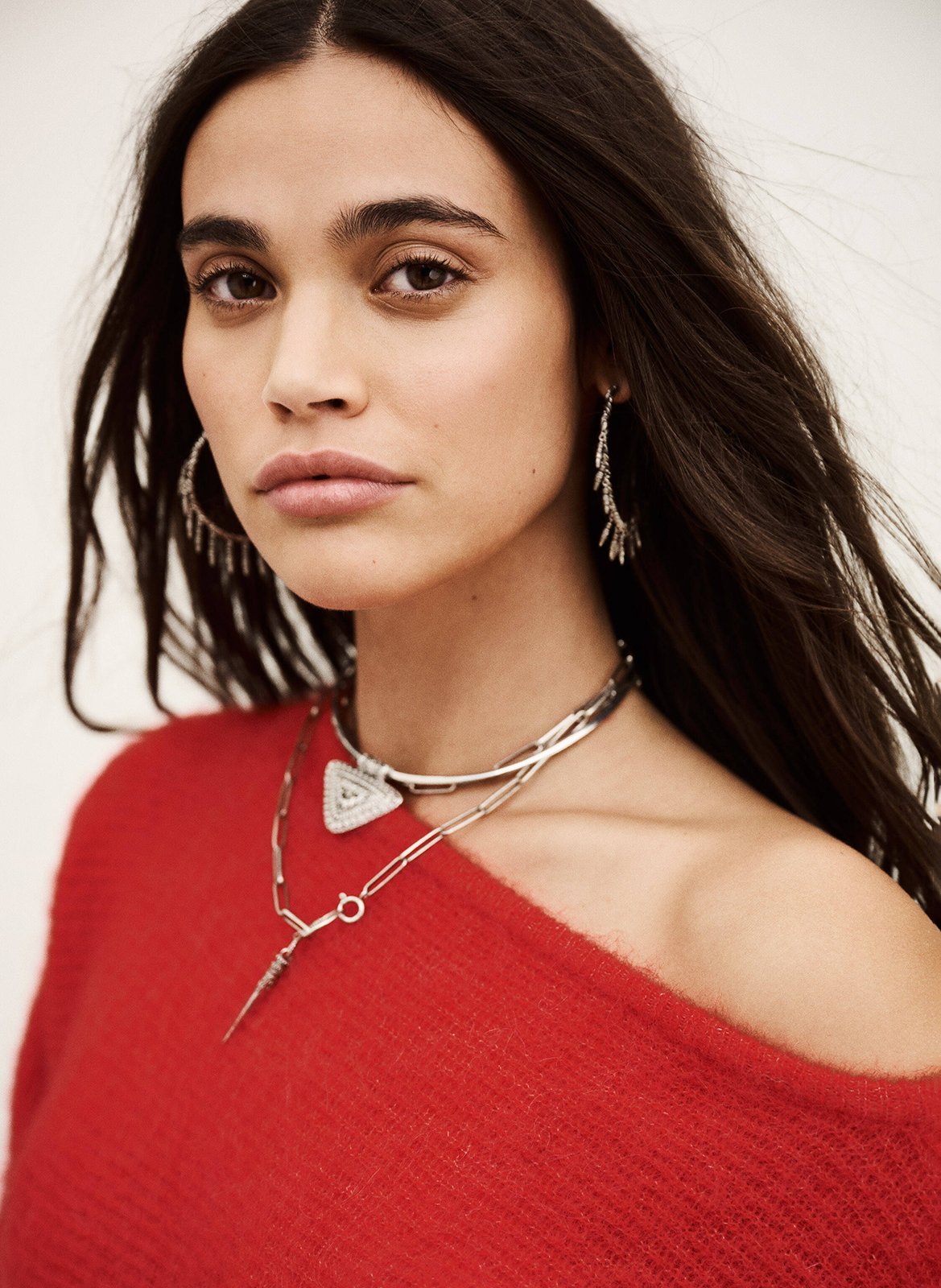 Asymmetrische trui met boothals - wolblend BA&SH Rood