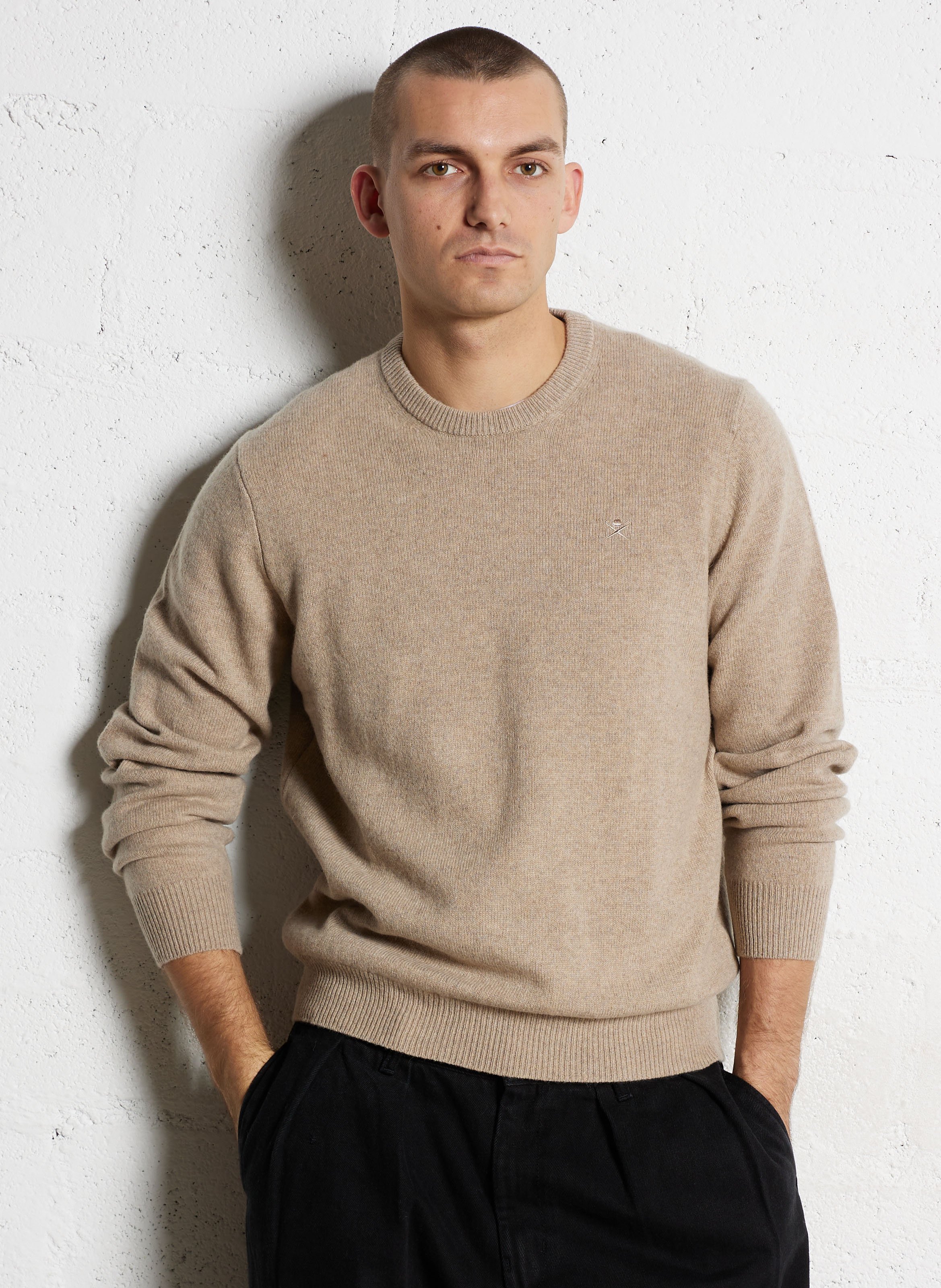 Trui met ronde hals in effen wol HACKETT