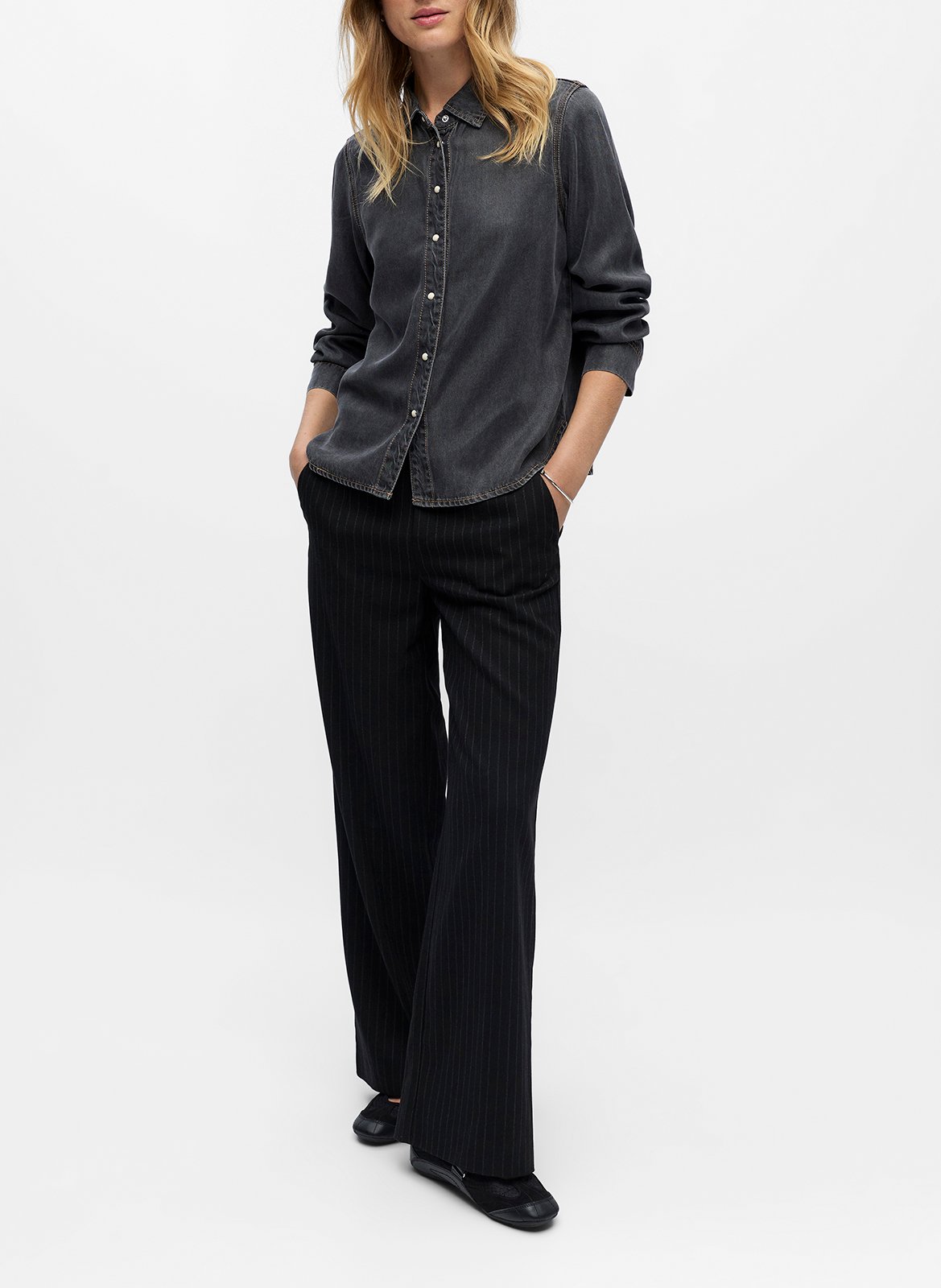 Blouse met klassieke kraag OBJECT Grijs