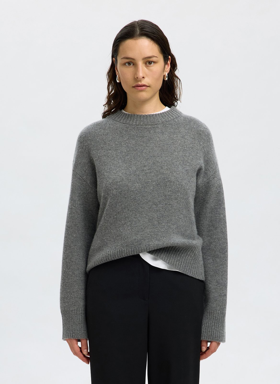 Pull droit col montant en laine et cachemire SELECTED