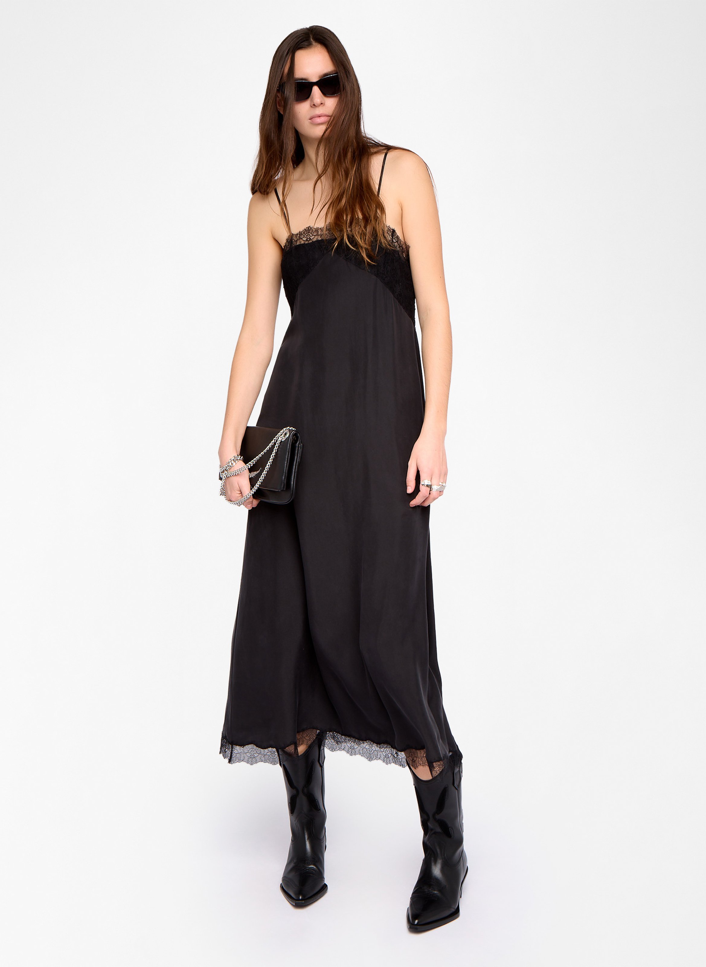 Robe midi col carré en soie ZADIG&VOLTAIRE Noir