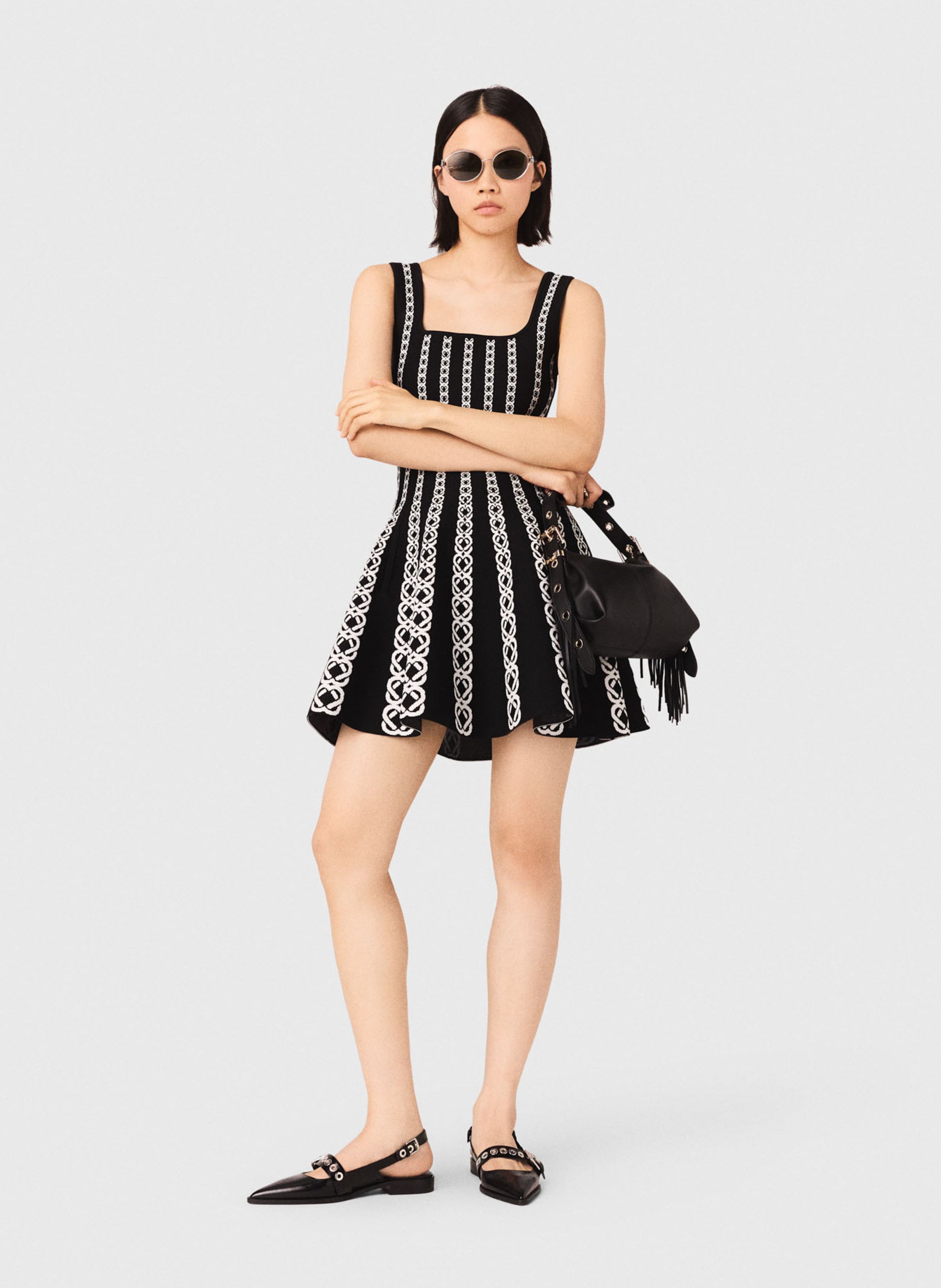 Robe courte en maille jacquard MAJE Blanc