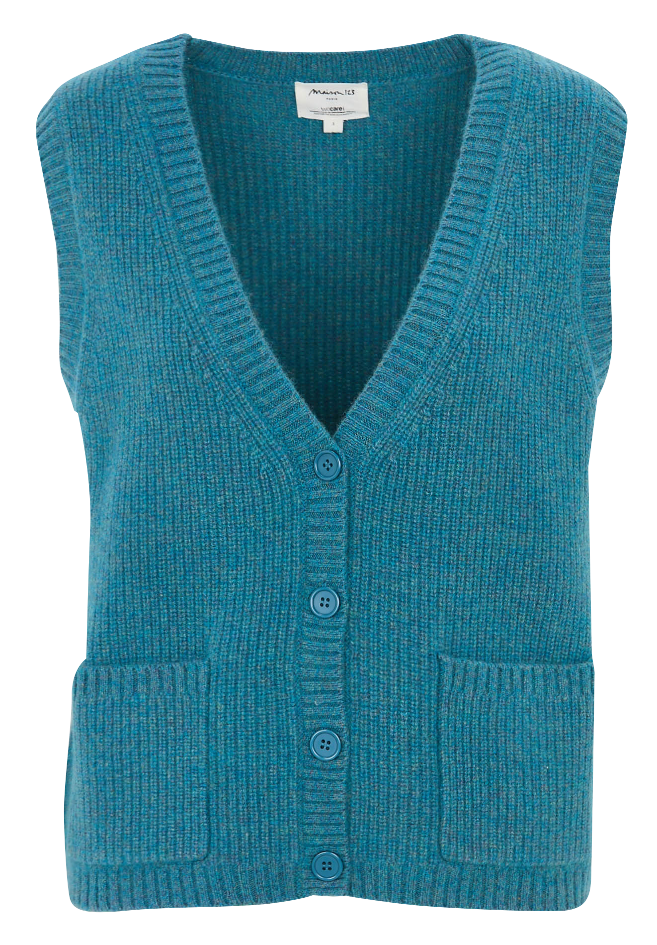 Gilet col rond en laine et en cachemire mélangés MAISON 123 Bleu