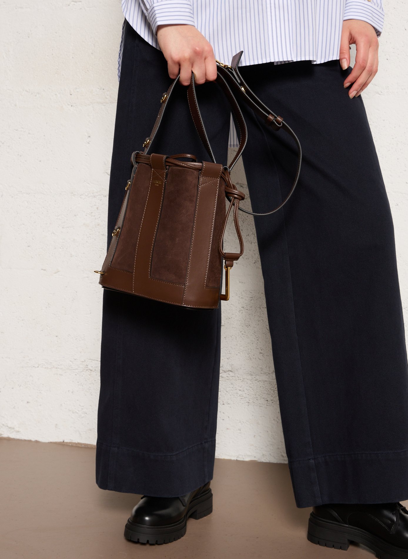 Sac seau taille S en cuir LANCEL Marron