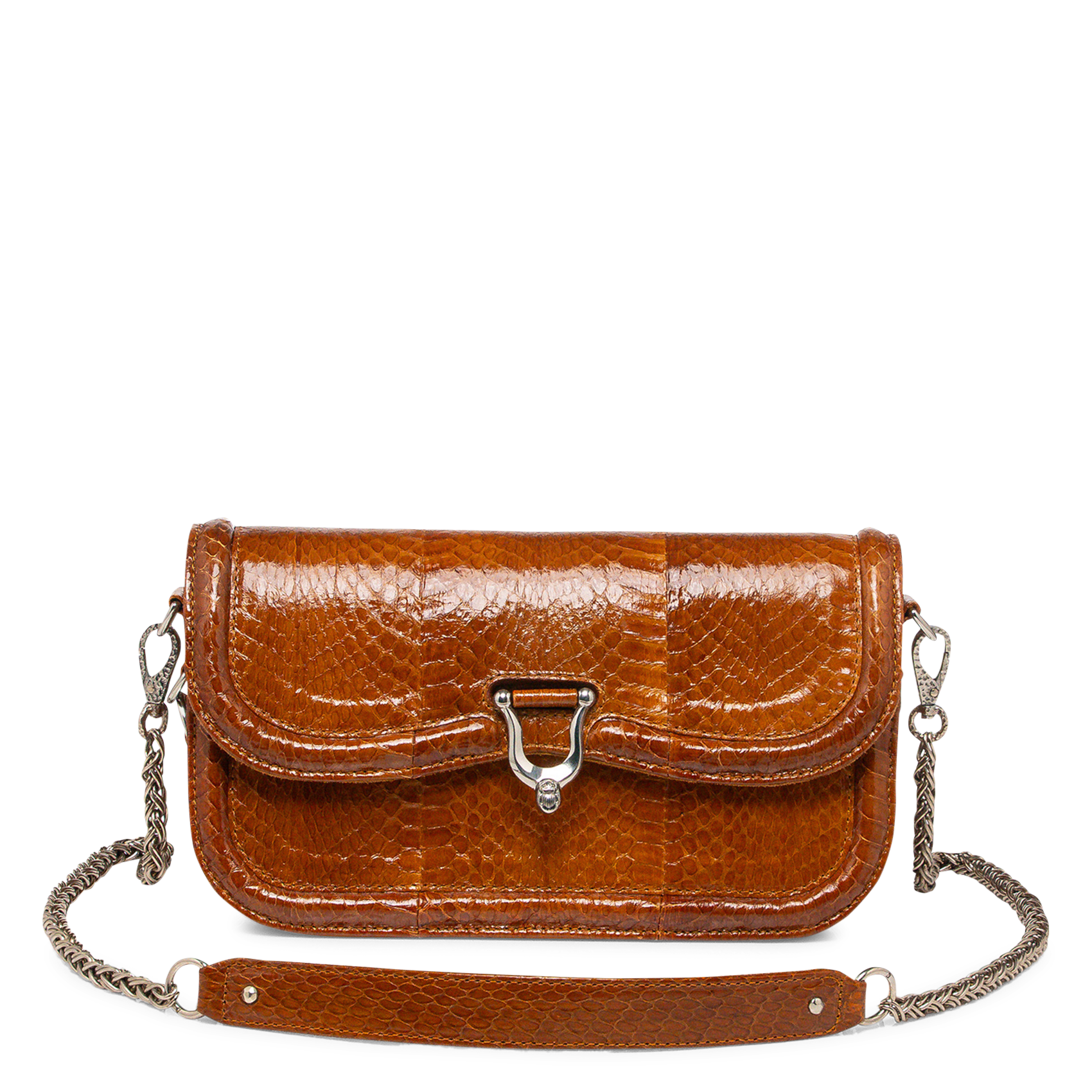 Schoudertas van kobra CLARIS VIROT Bruin