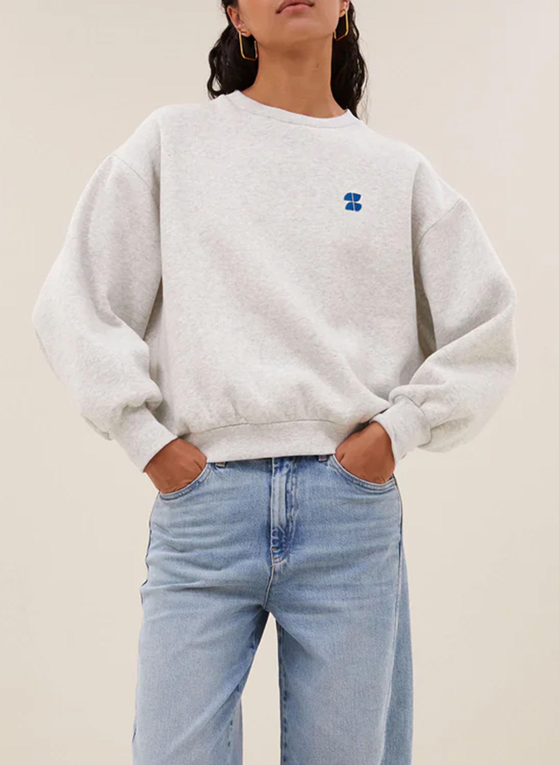 Sweat oversize col rond en coton mélangé BY BAR Gris