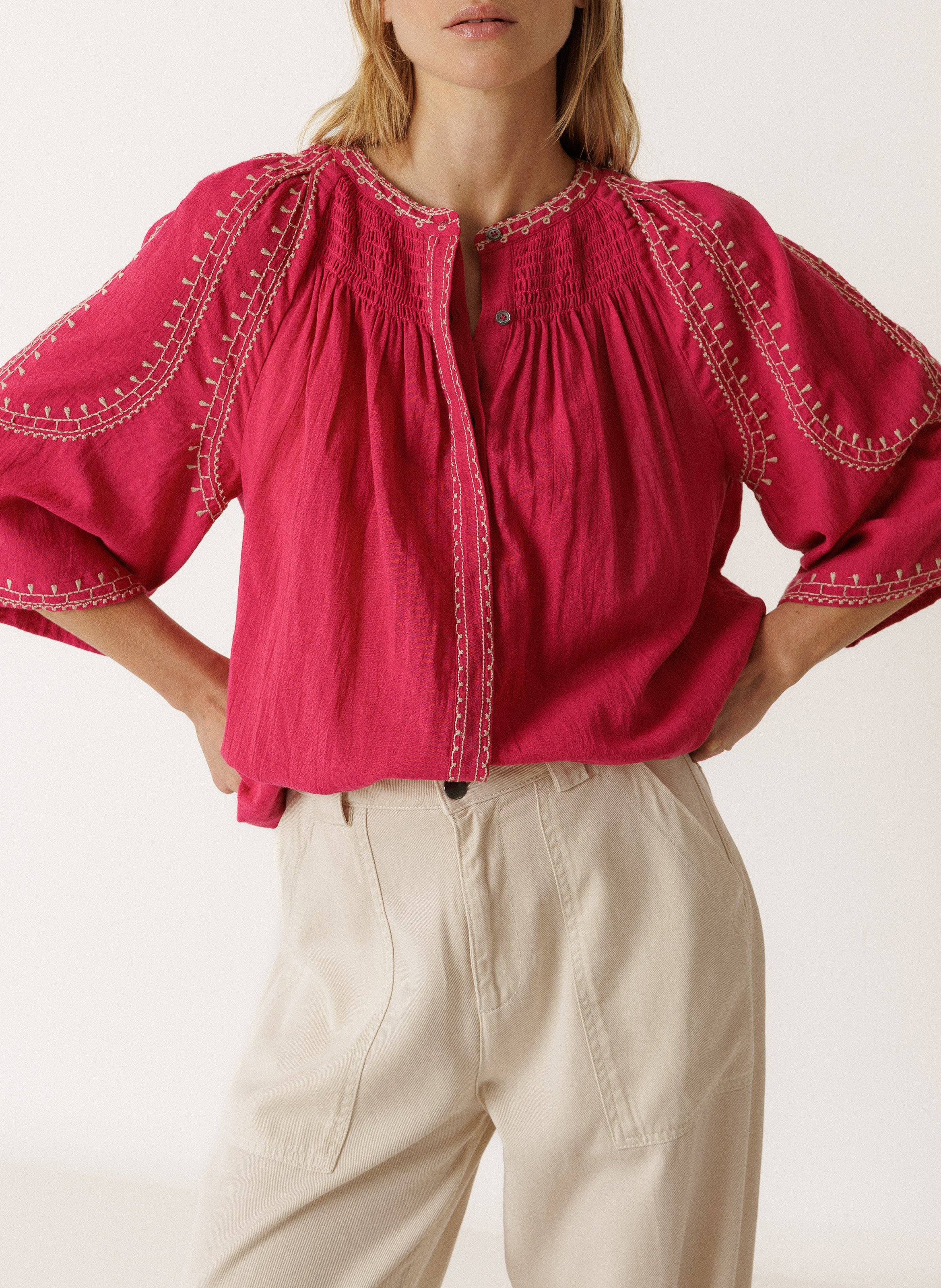 Bluse aus Bio-Baumwolle mit Rundhalskragen INDI & COLD Rosa