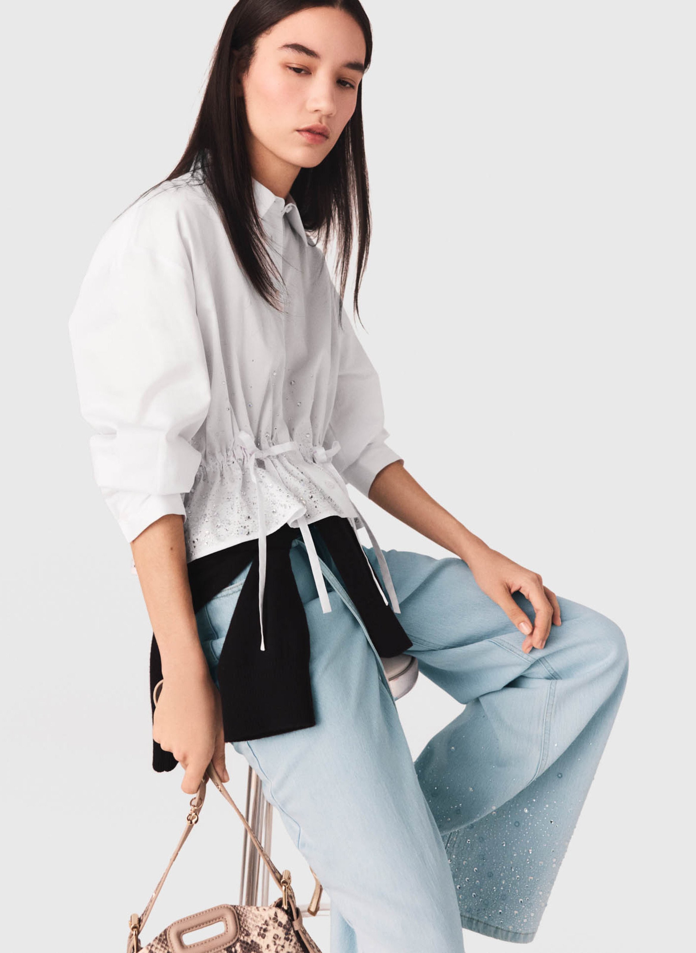 Gestreepte, katoenen blouse MAJE Wit