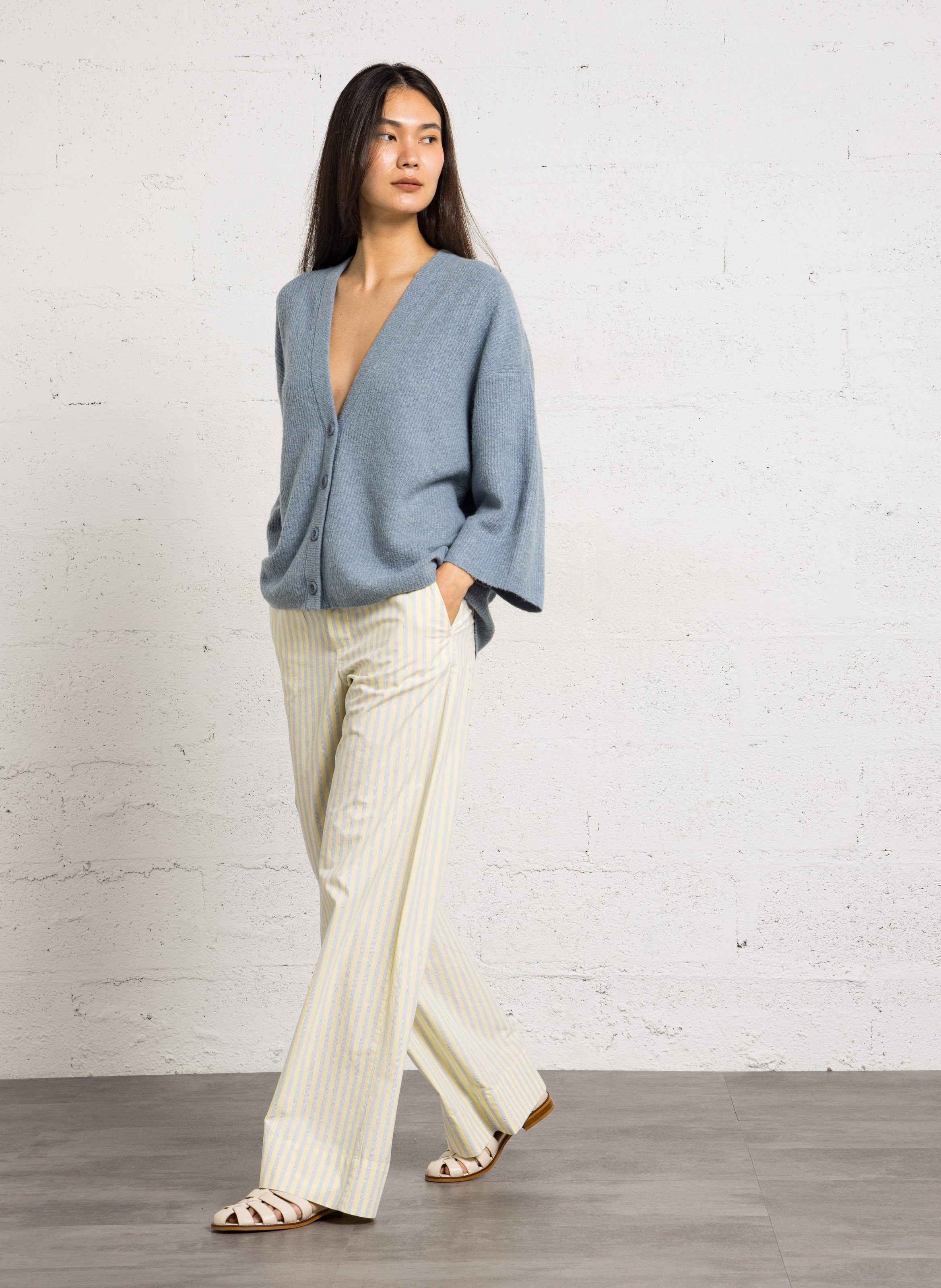 Gilet oversize col rond en maille AMERICAN VINTAGE Bleu