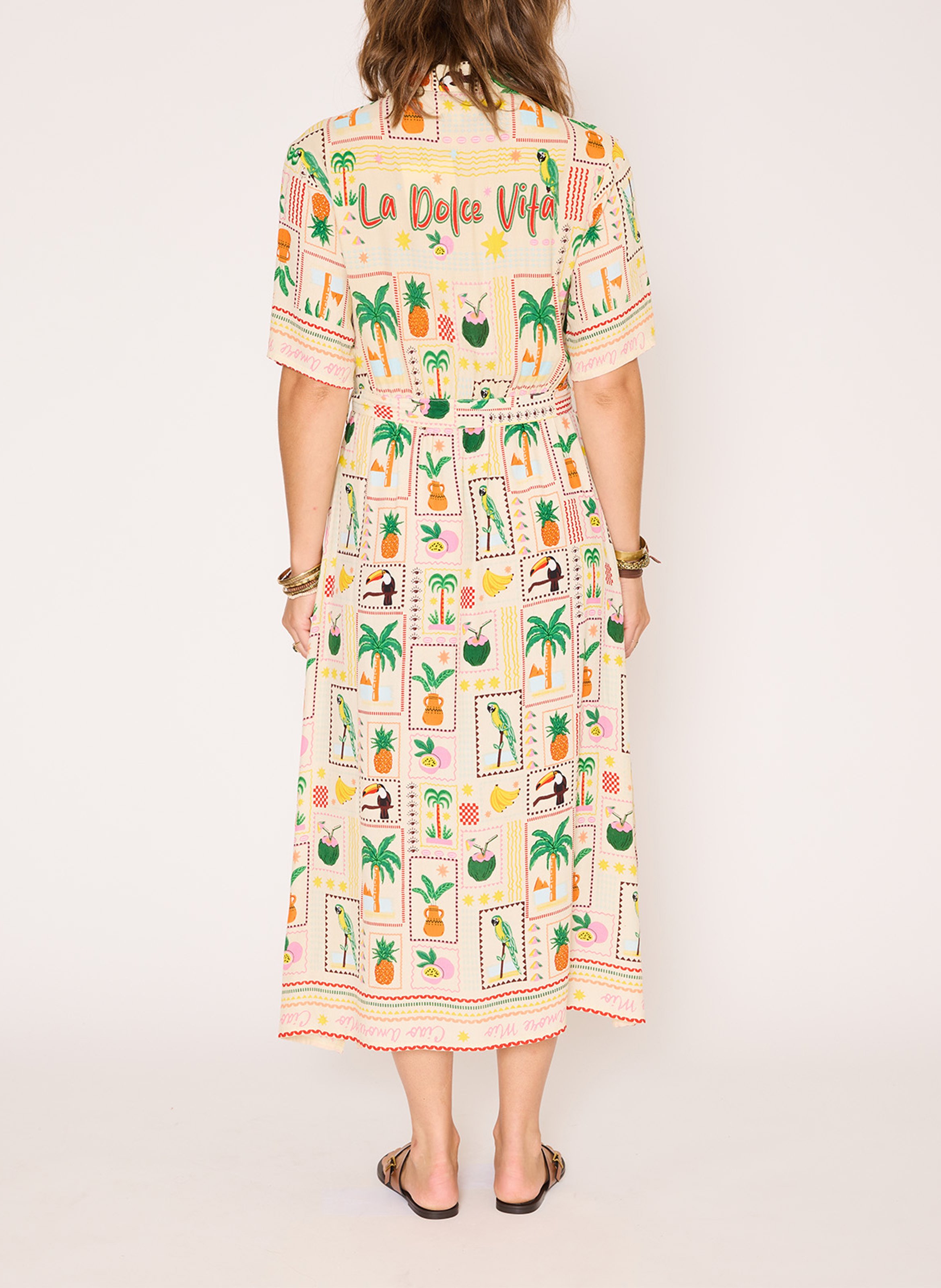 Robe midi imprimée à ceinture MKT Beige