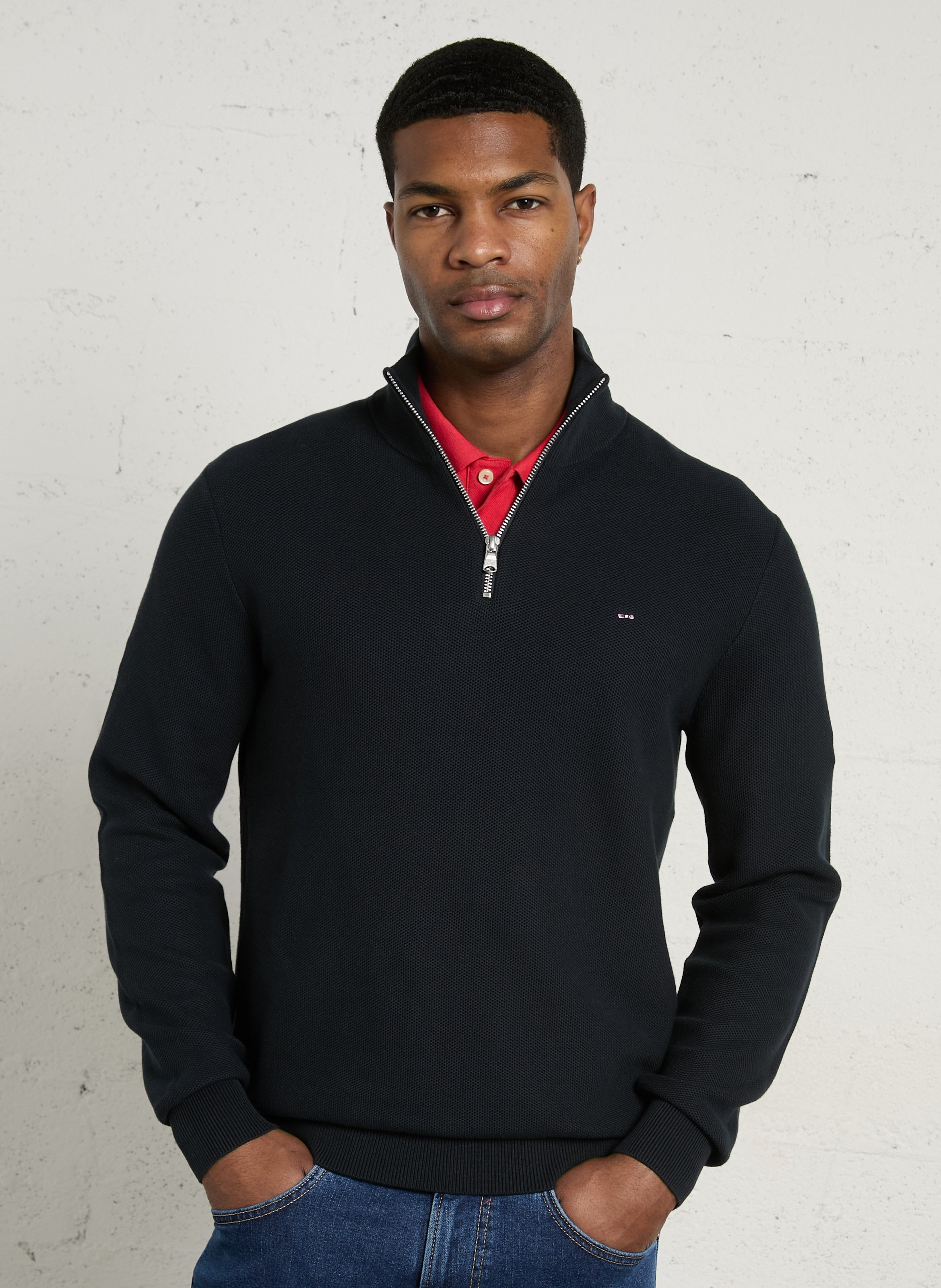 Pull droit col camionneur brodé en coton EDEN PARK