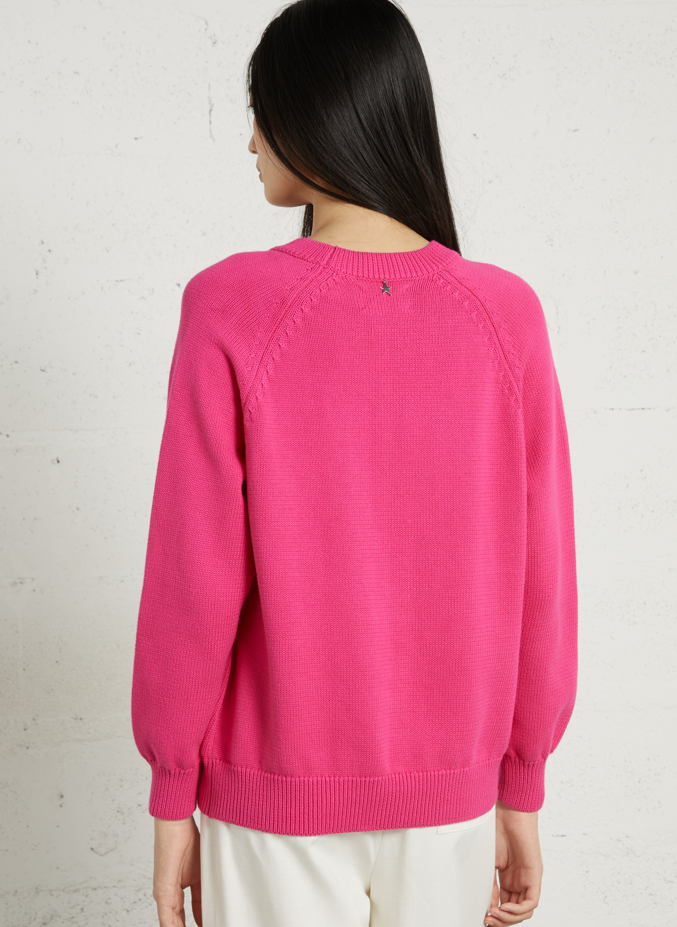 Pull droit col rond en coton SUD EXPRESS Rose