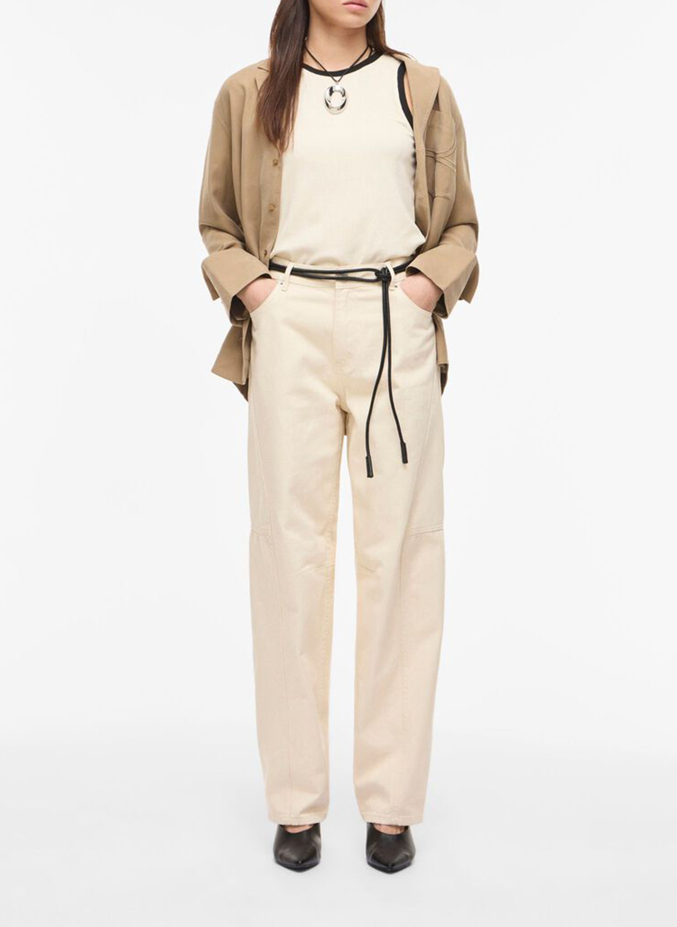 Round-neck straight knit top ROUGE EDIT Beige