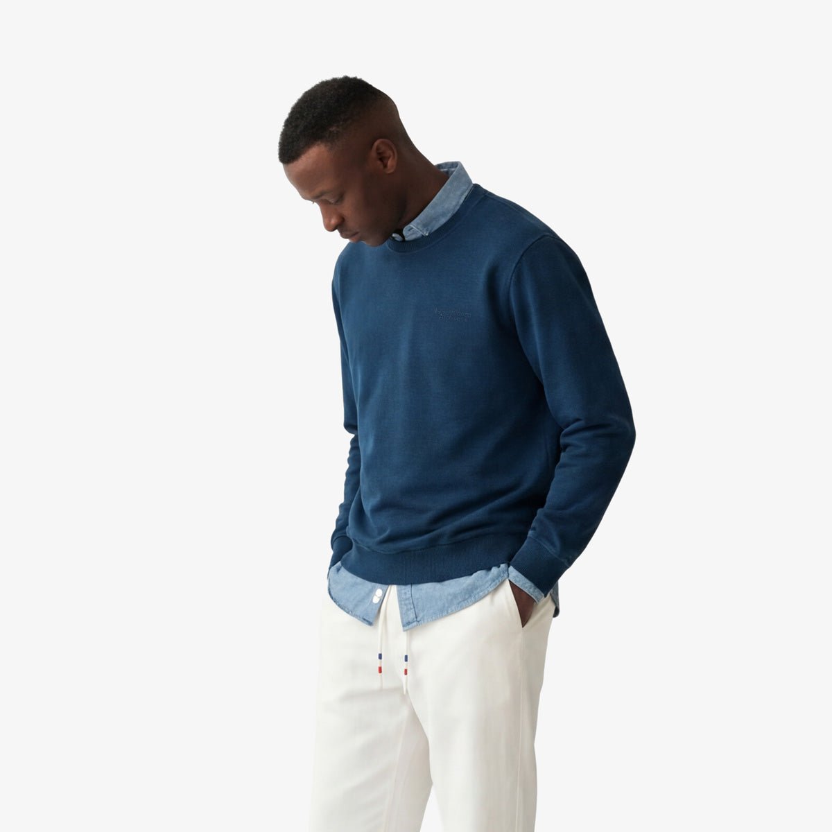 Round neck sweatshirt in old dye cotton SERGE BLANCO Blue