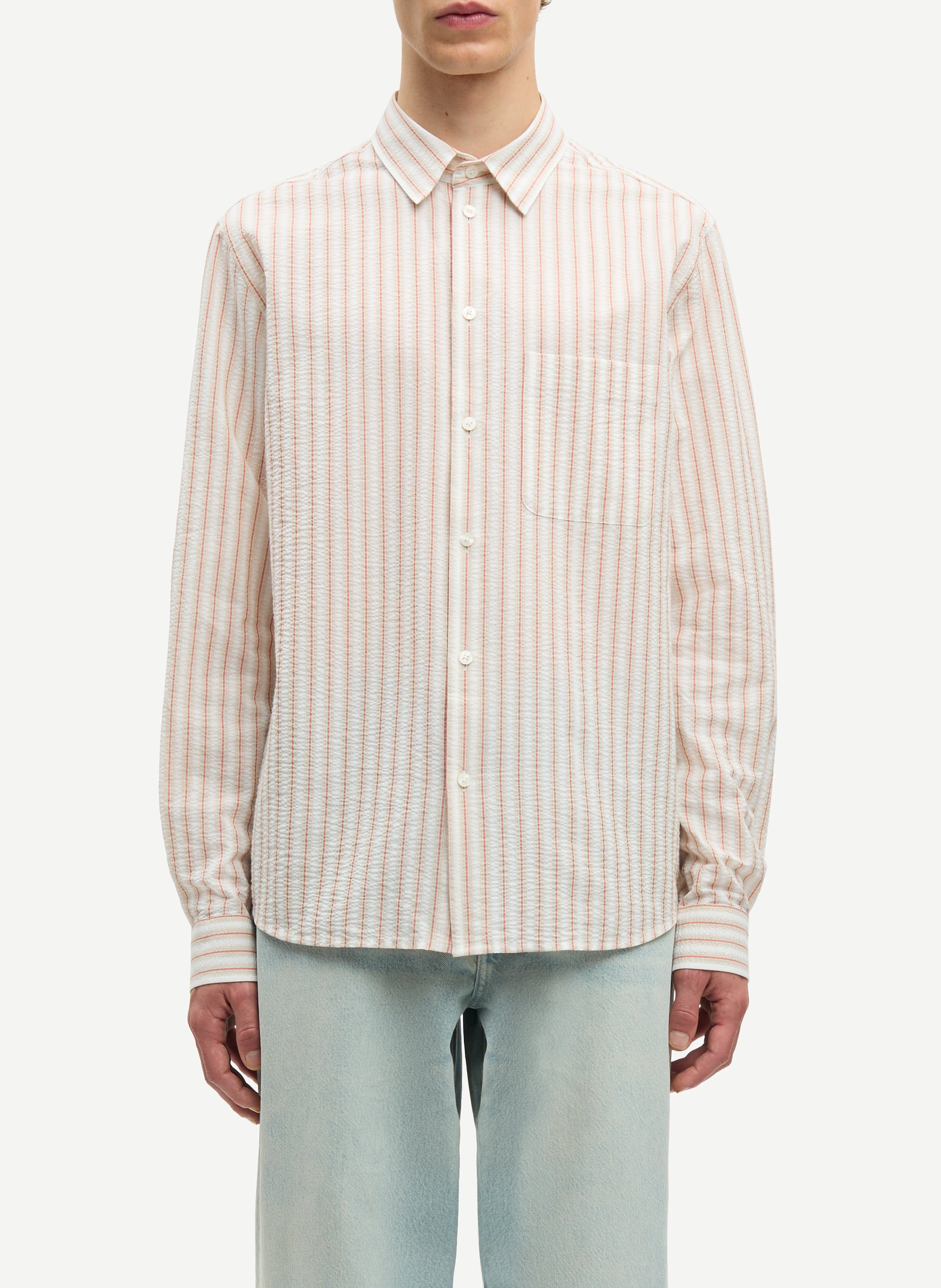 Rechte klassieke kraag blouse van biologisch katoenmix met strepen. SAMSOE SAMSOE Veelkleurig