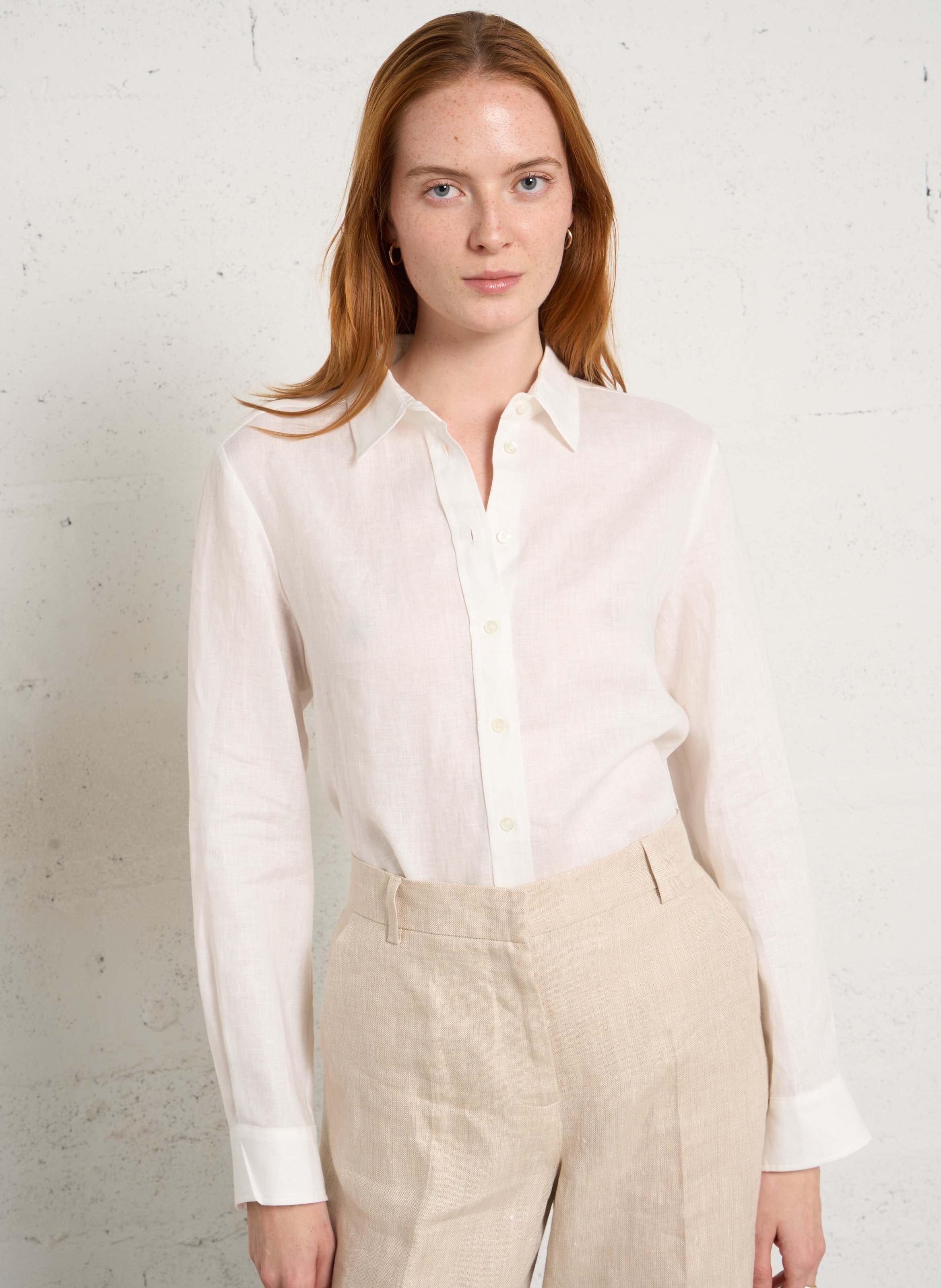 Rechte effen linnen blouse met knoopsluiting MAX MARA WEEK END Wit