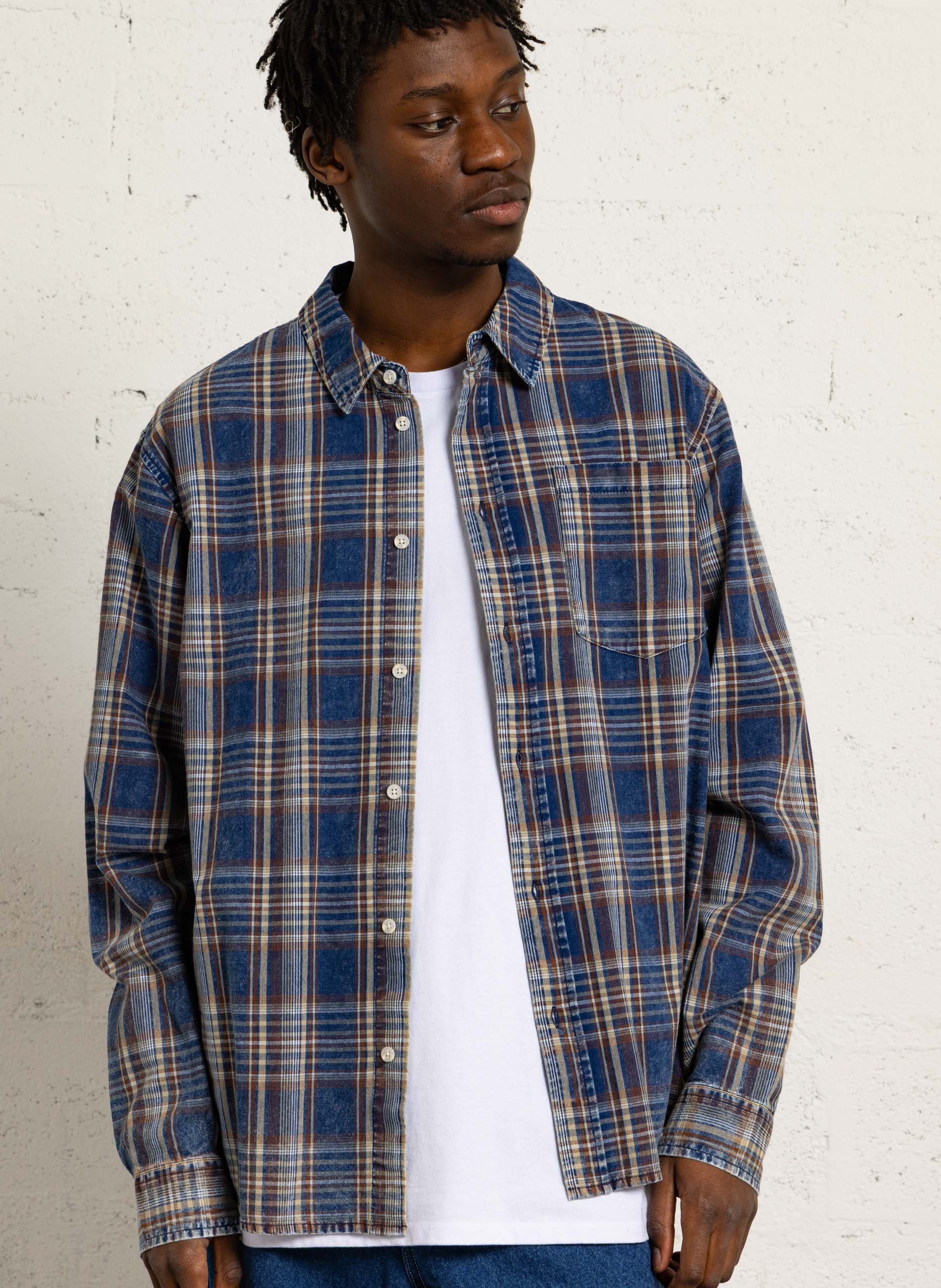 Chemise à carreaux effet vieilli SOLID Bleu