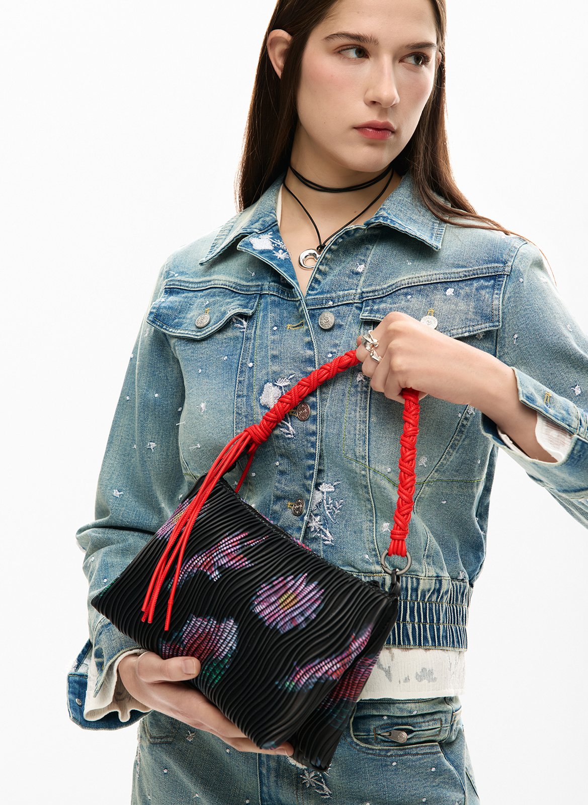 Textured shoulder bag with patterns DESIGUAL Black