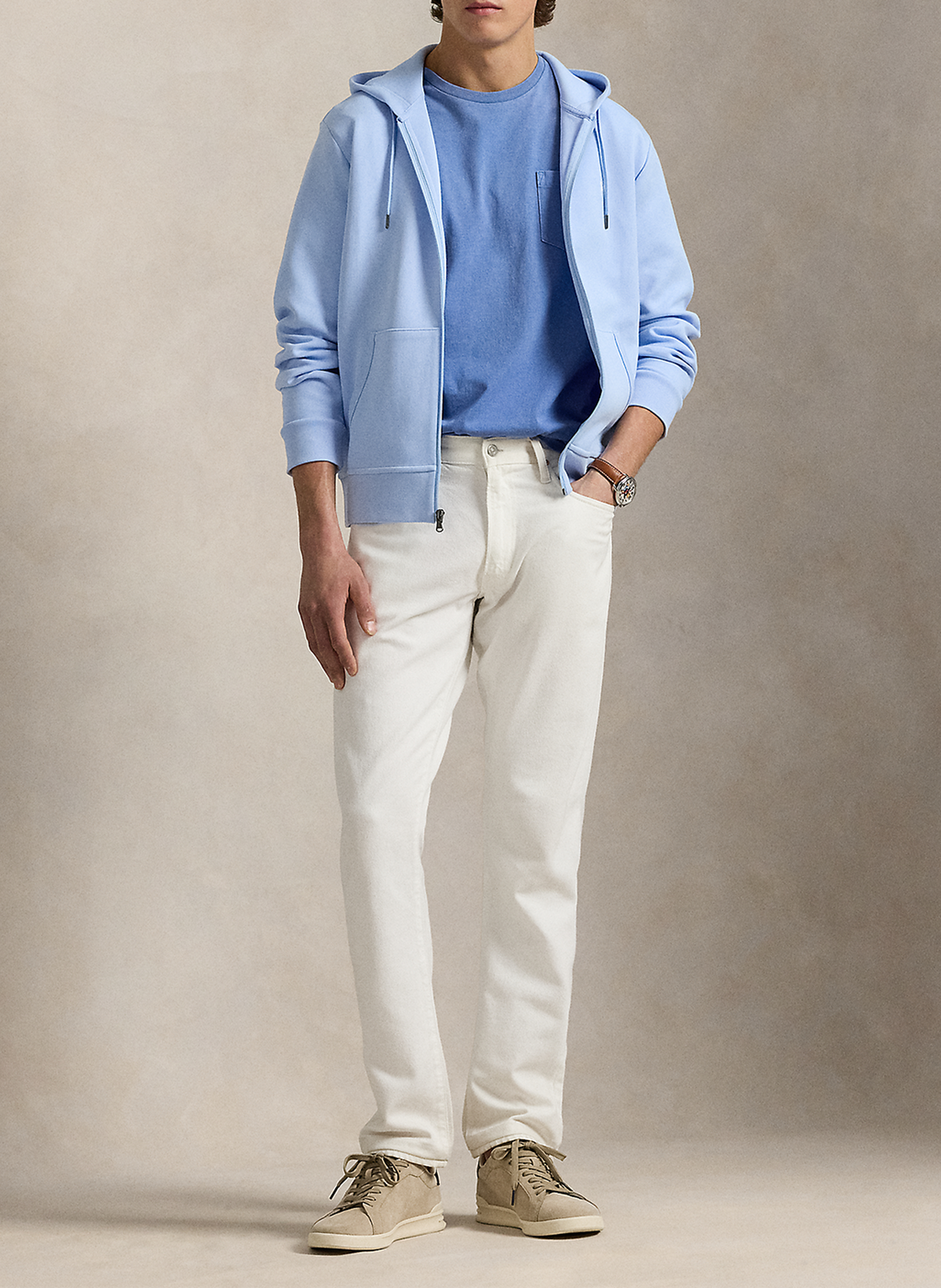 Sweat zippé à capuche en coton doux POLO RALPH LAUREN Bleu