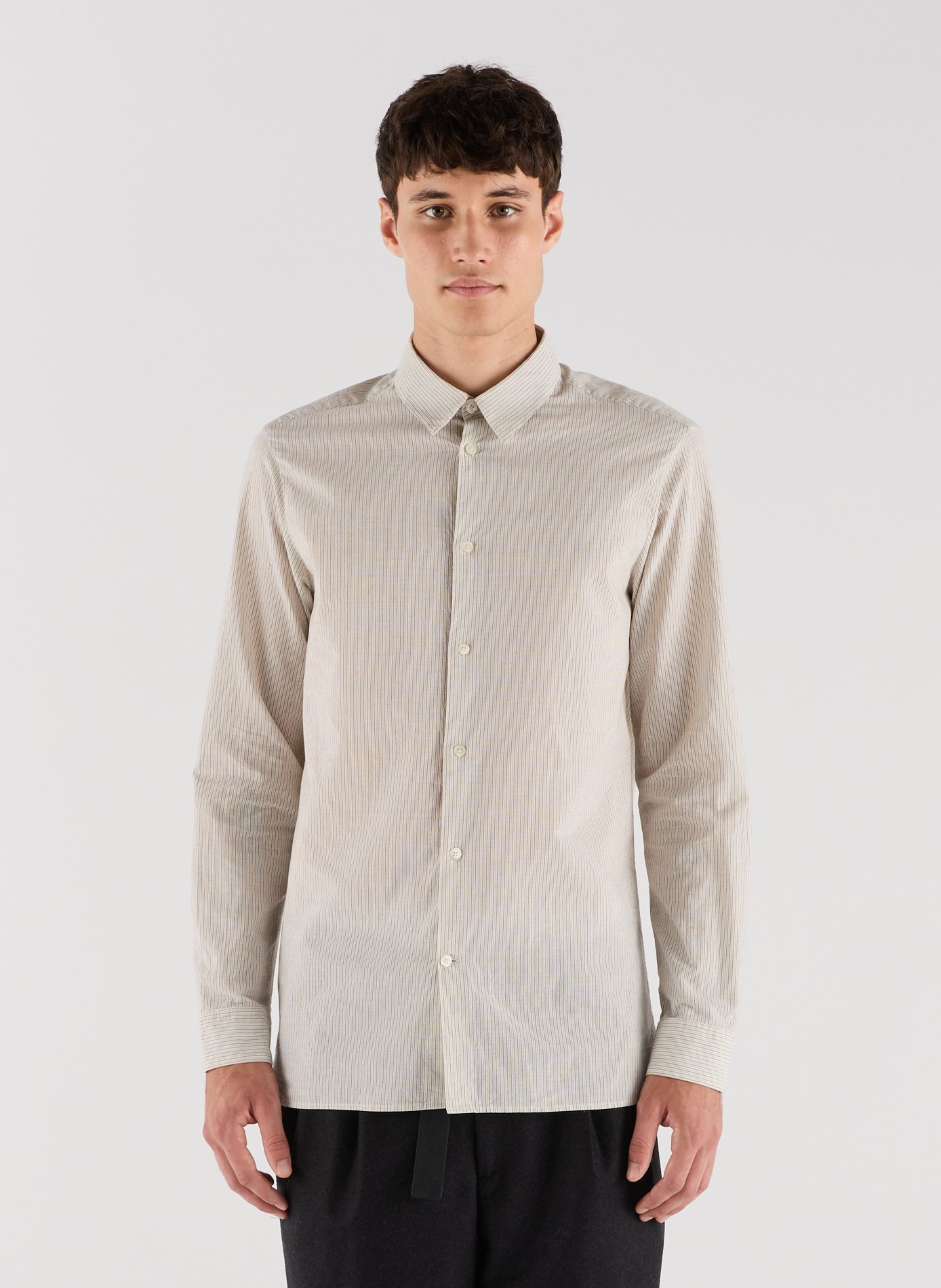 Camisa recta de algodón de rayas con cuello clásico SAISON 1865 Beige