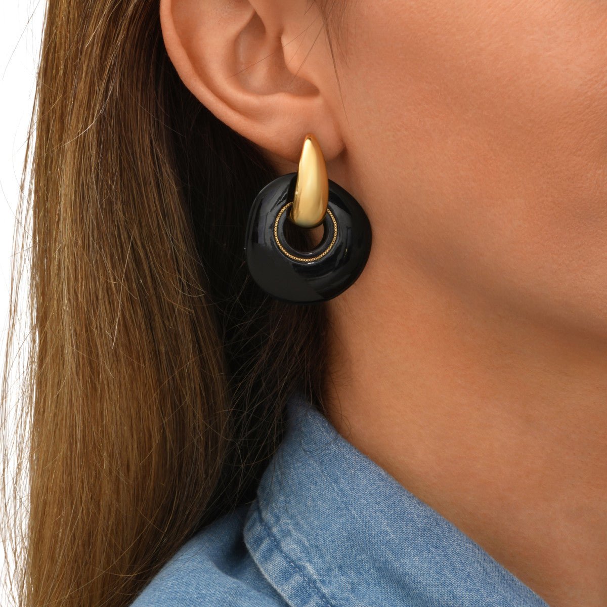 Earrings with pierced stems in gold-plated finish SATELLITE PARIS Black