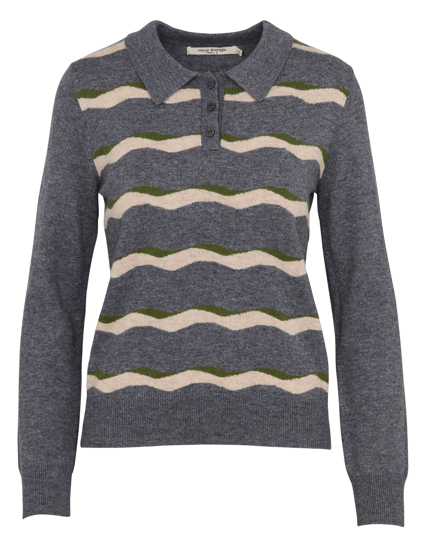 Polo droit en maille rayée NICE THINGS Gris