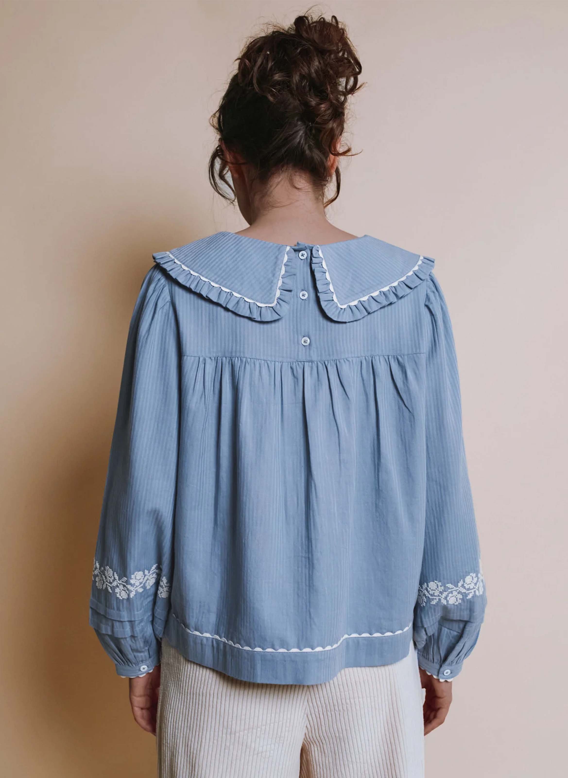 Baumwollbluse mit Bubikragen EMILE ET IDA Blau