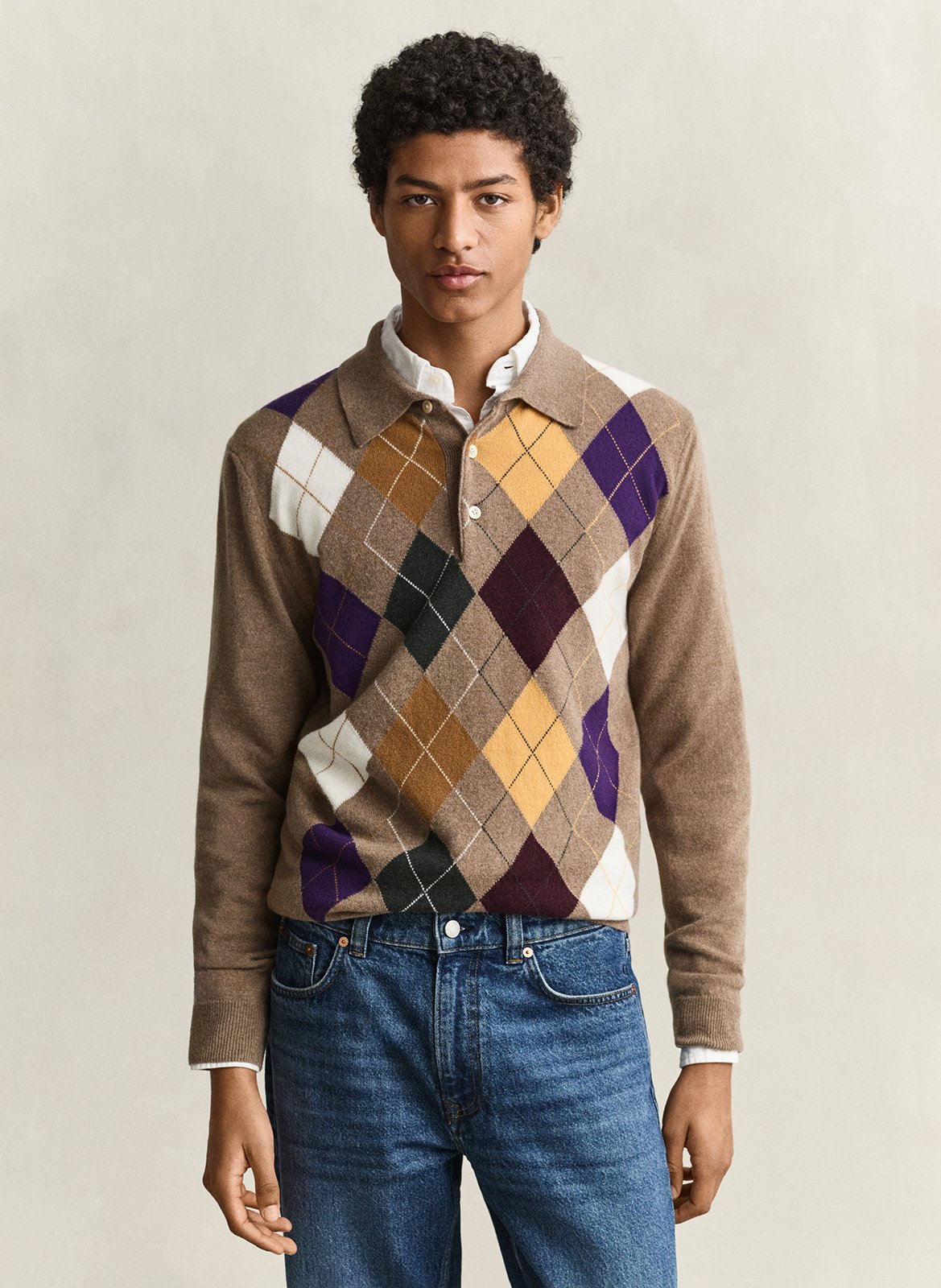 Pull droit col polo en laine GANT Marron