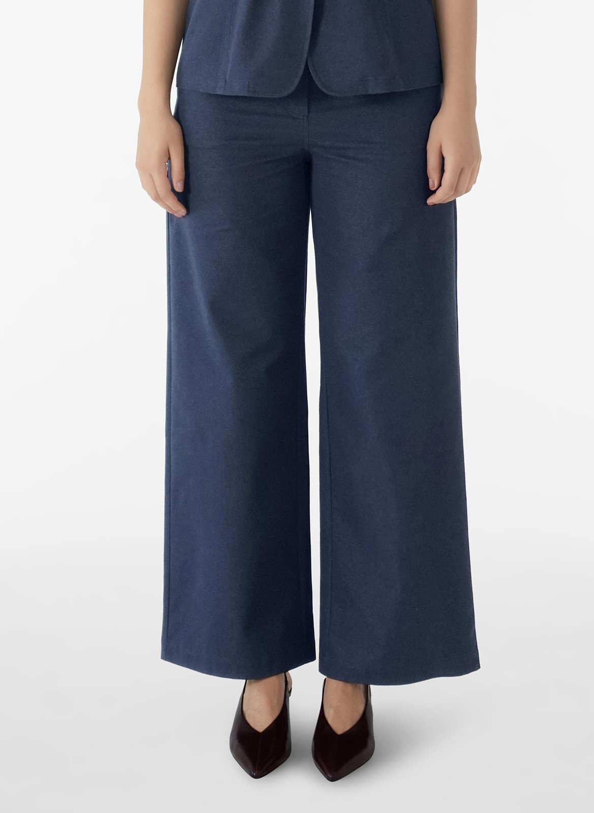 Pantalon large taille haute uni VILA Bleu