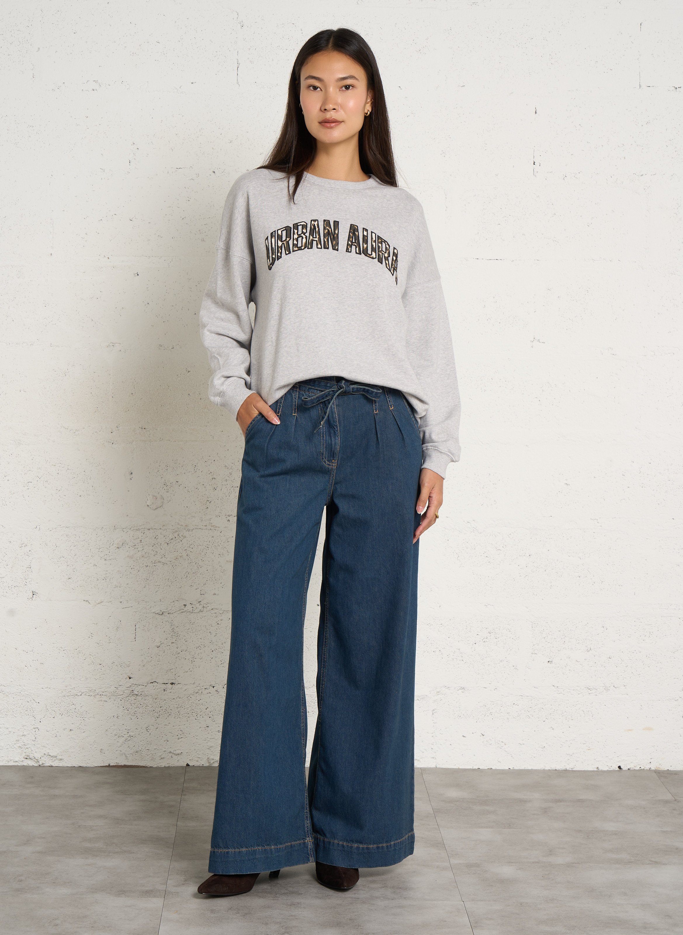 Oversized cotton sweatshirt with round neck IKKS Grey