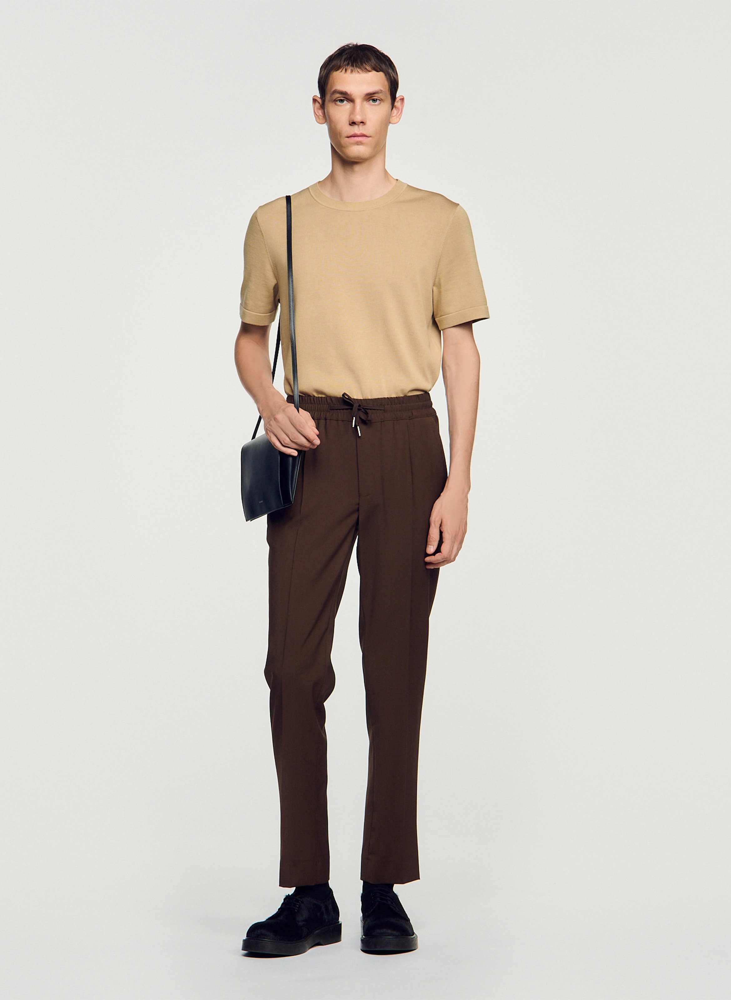 Pantalon droit en laine mélangée SANDRO Marron