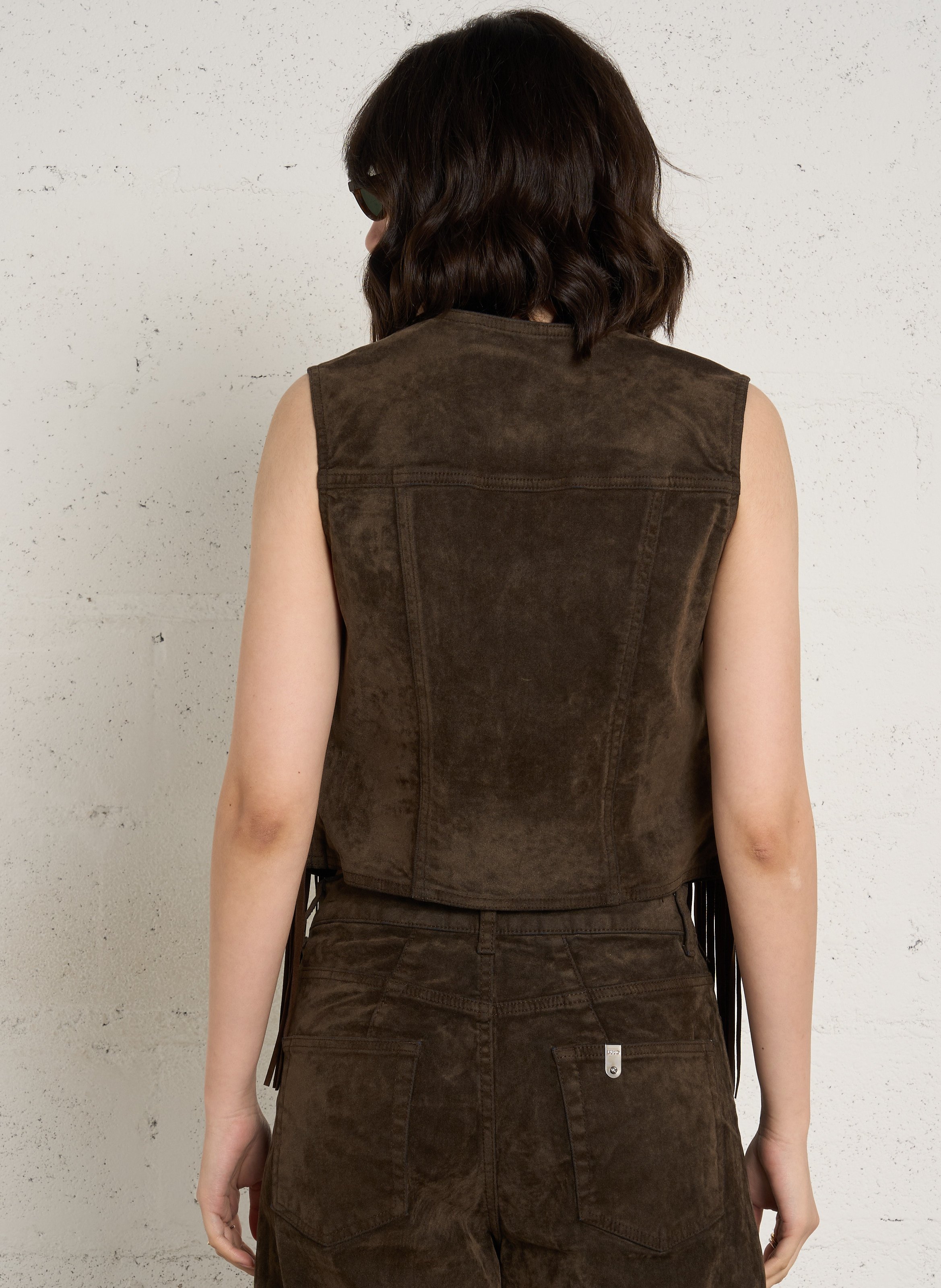 Sleeveless fringed vest in a cotton blend LIU JO Blue