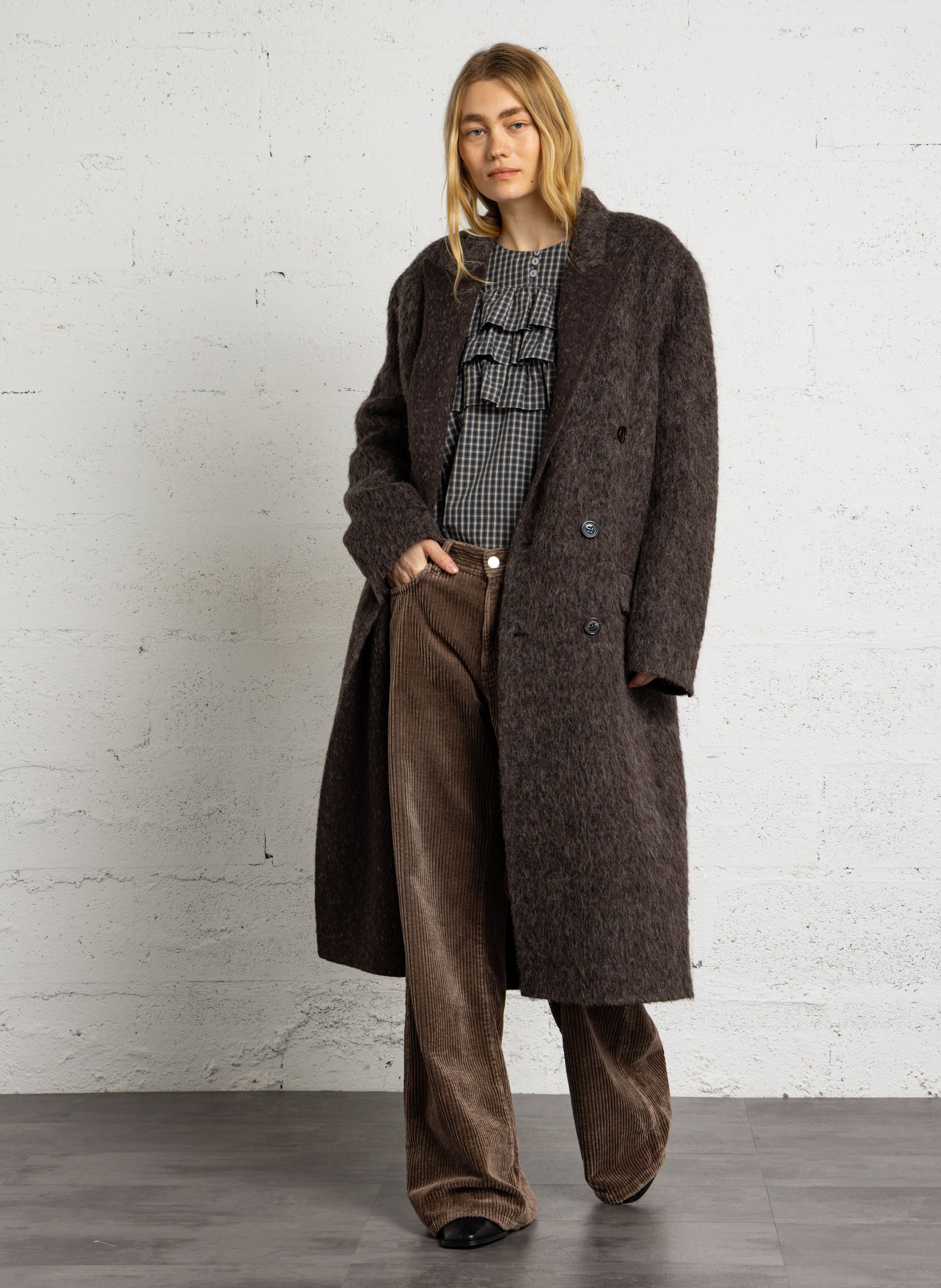Langer weiter Wollmantel LAURENCE BRAS Braun