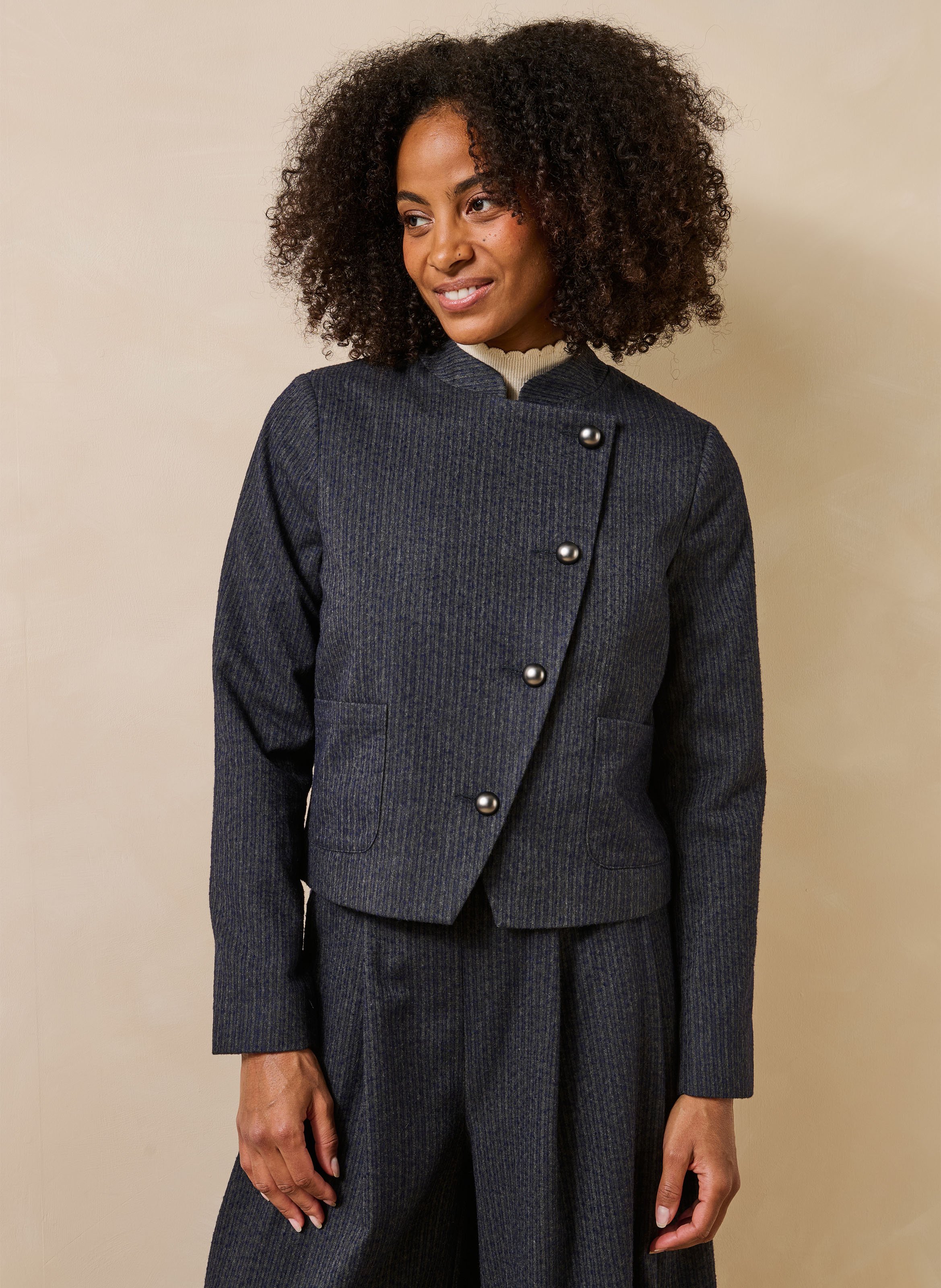 Veste droite courte rayée LA FEE MARABOUTEE Gris