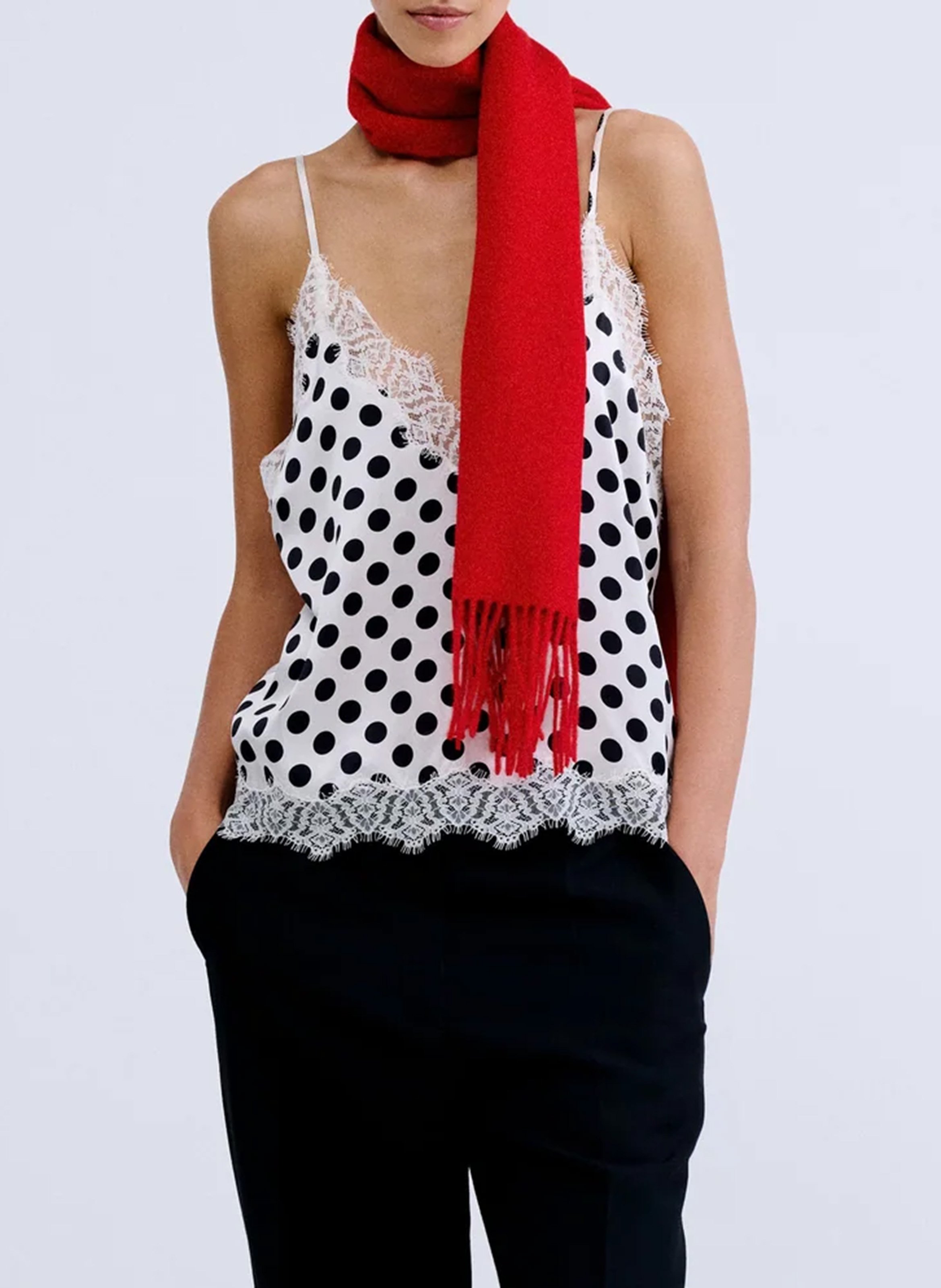 Polka-dot silk V-neck camisole LOVE STORIES White