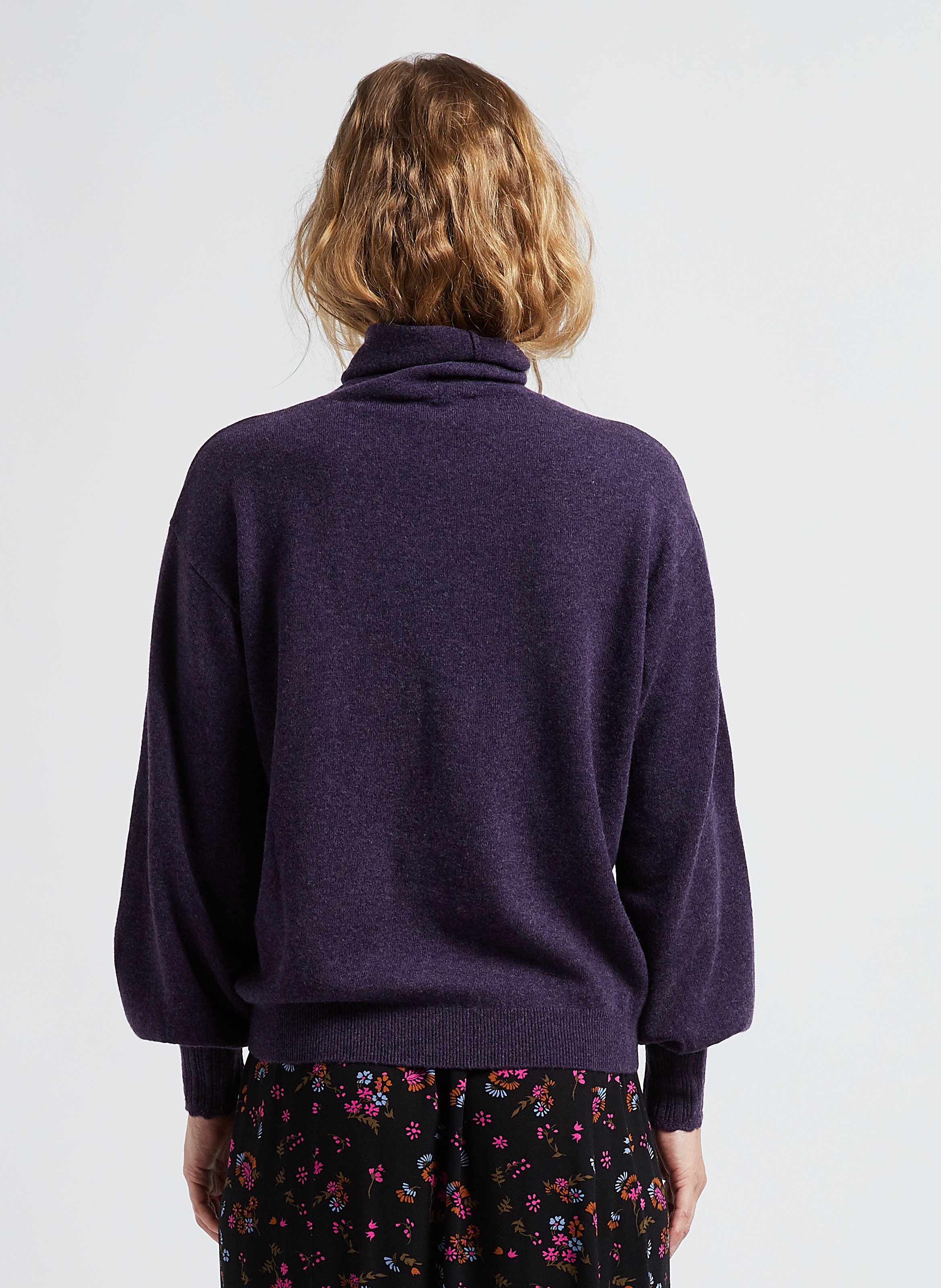 Pull col best sale roule violet femme