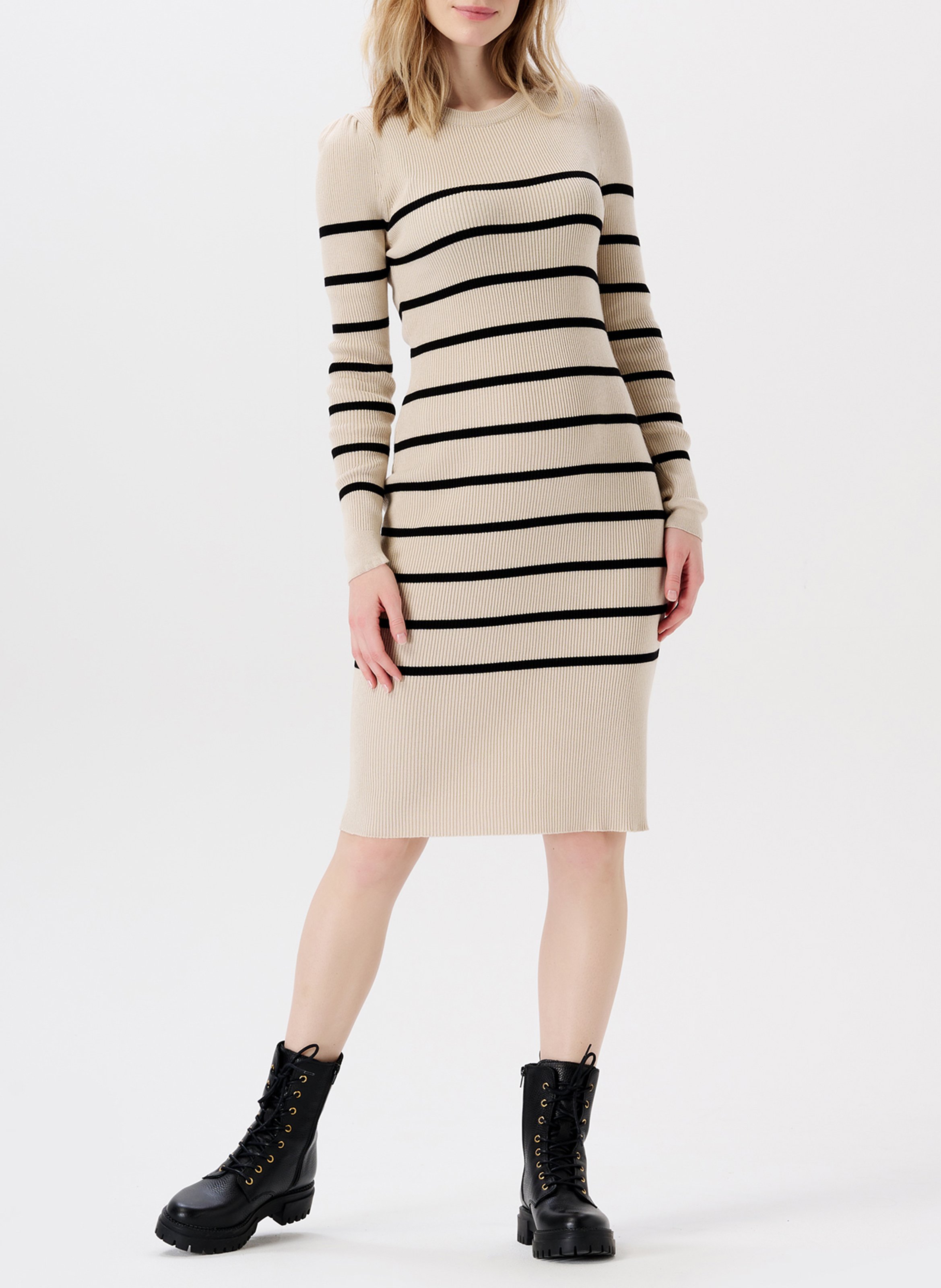 Striped round-neck organic cotton-blend midi dress NOPPIES Beige