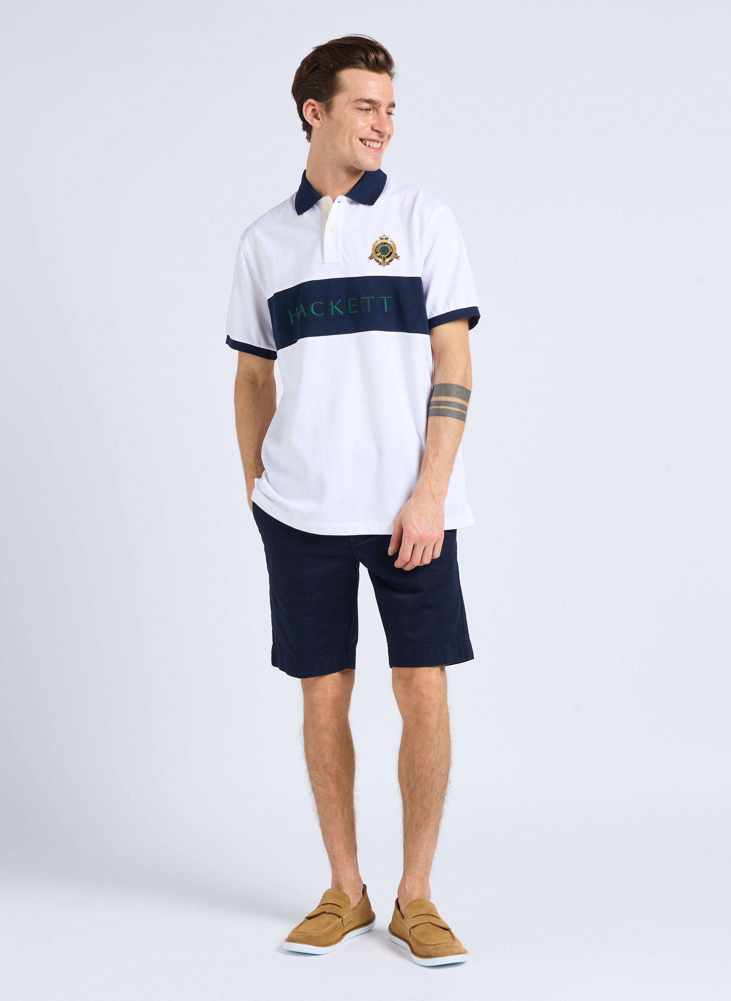 Straight-leg hem-effect cotton shorts HACKETT Blue