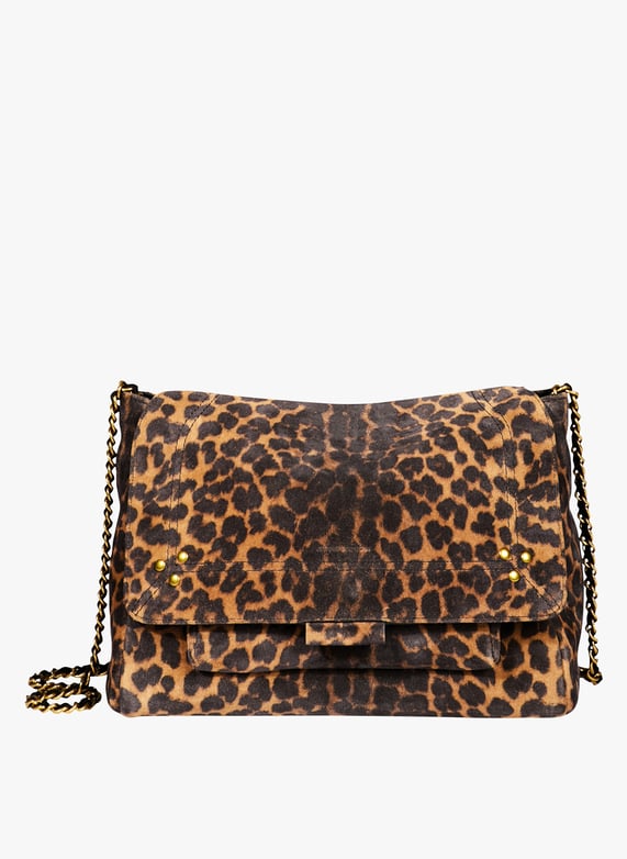 Brown Leopard print leather messenger bag