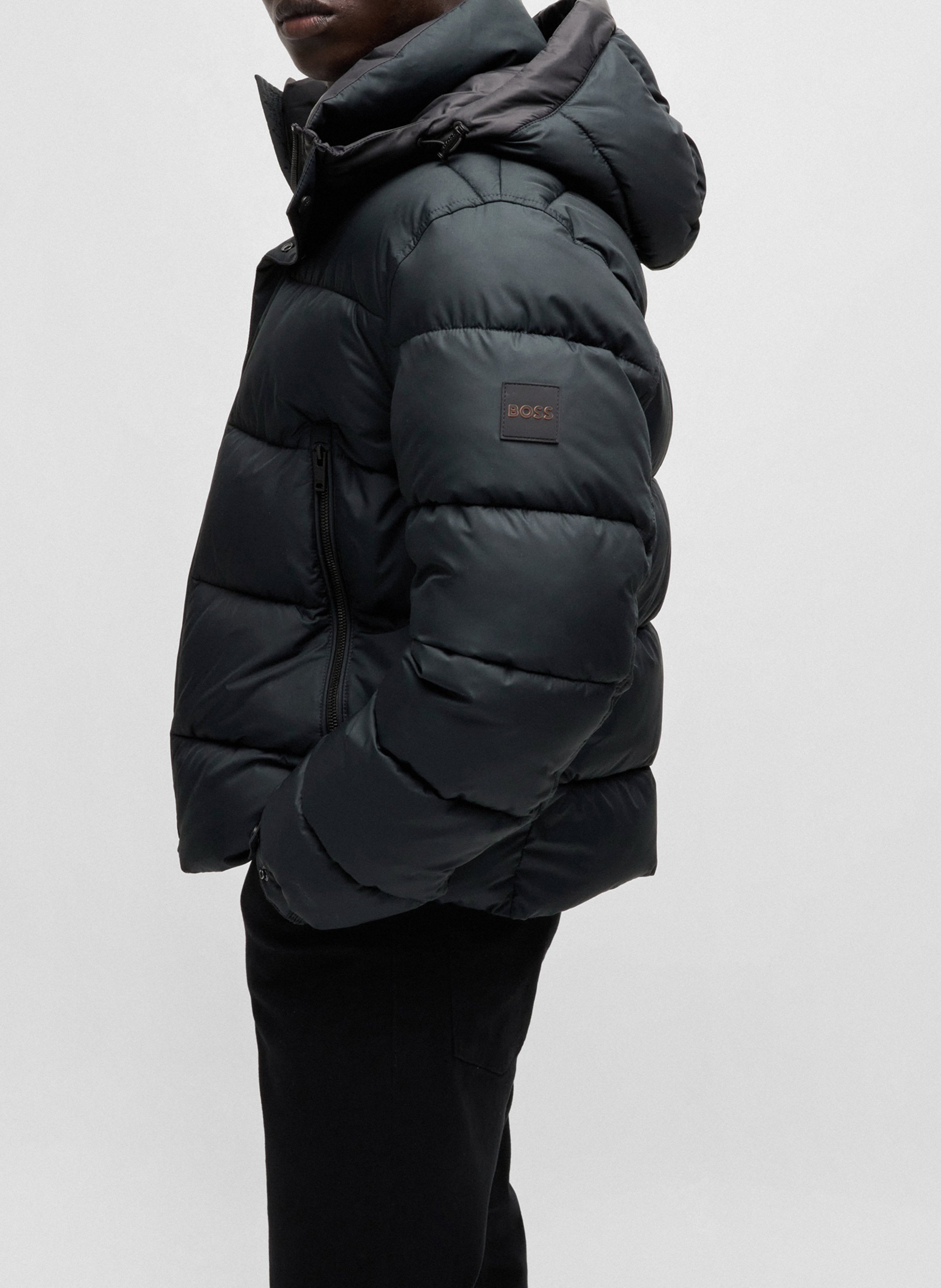 Quilted hooded straight fit puffer jacket BOSS Black