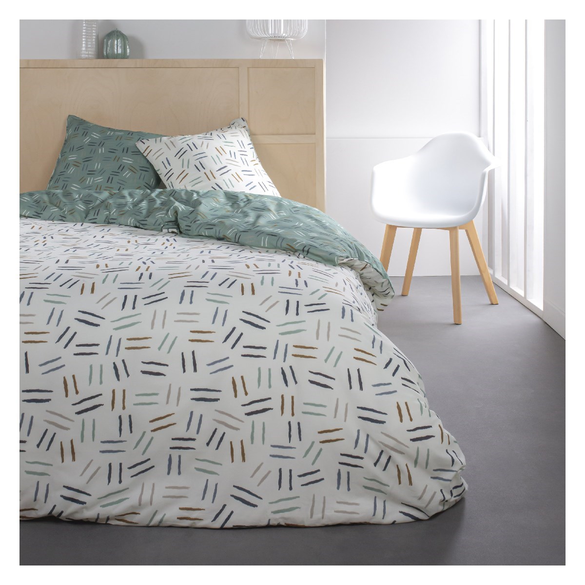 Striped cotton printed bed set TODAY LINGE DE MAISON White