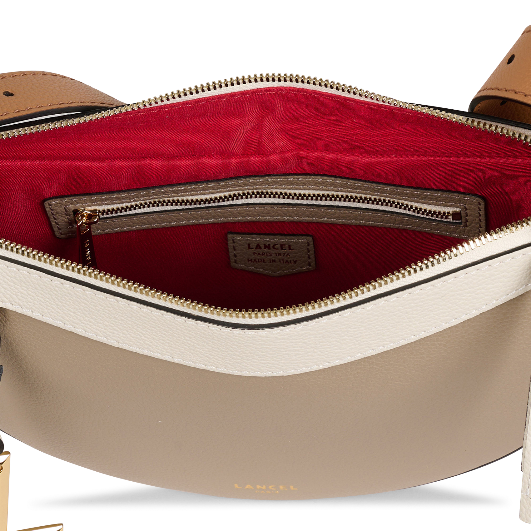 Sac bandoulière demi-lune en cuir LANCEL Beige