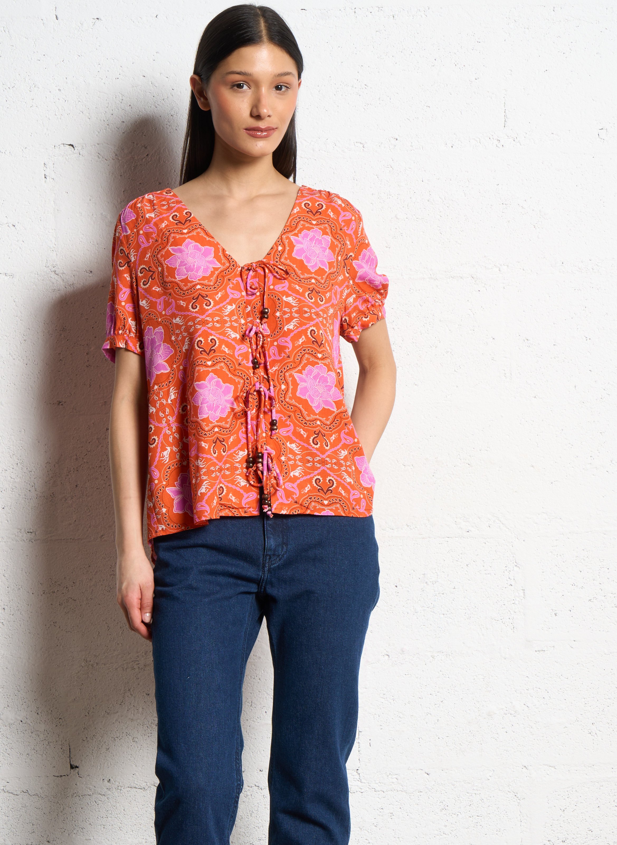 Floral print V-neck top LA PETITE ETOILE Orange