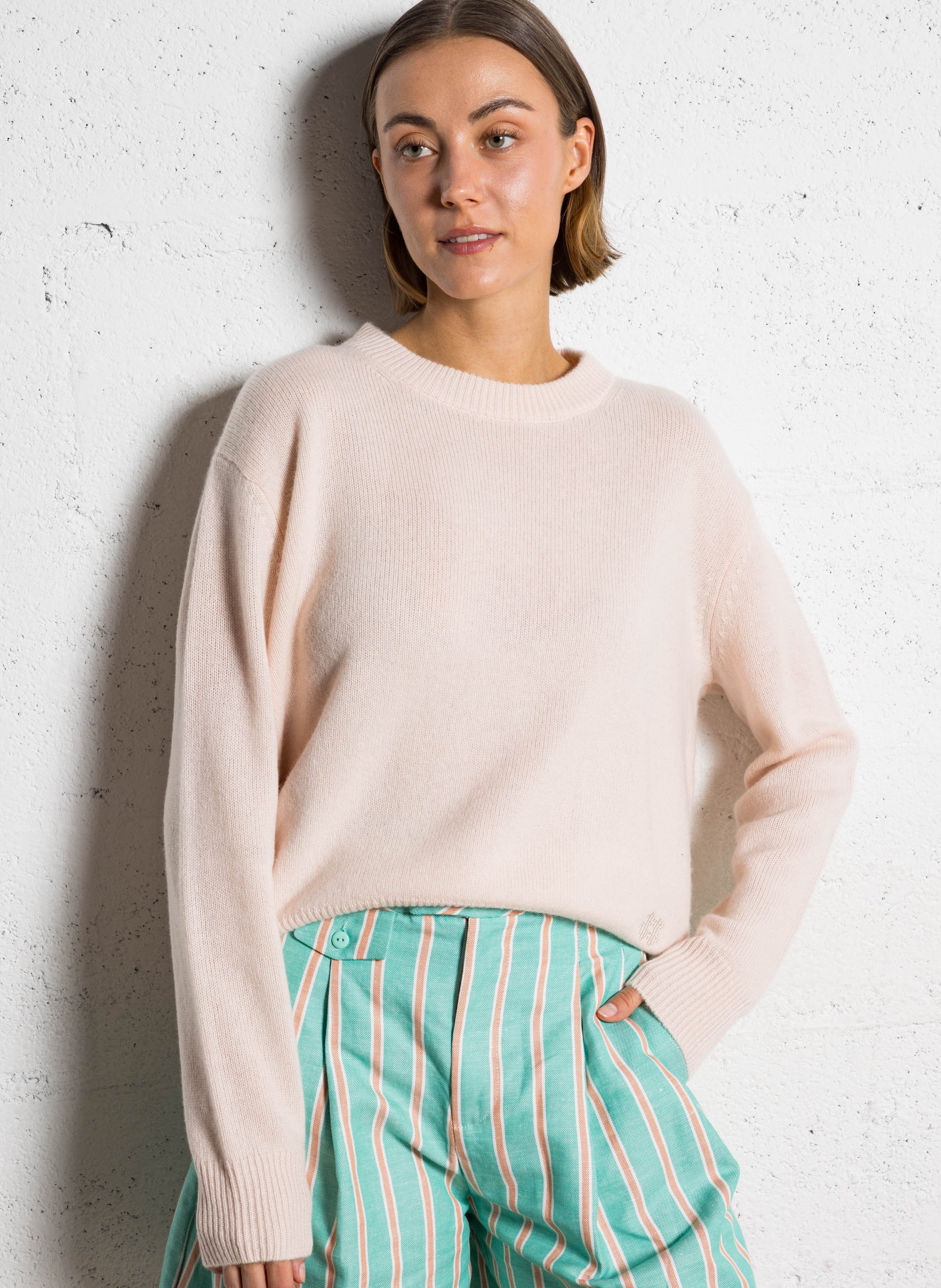 Pull oversize col rond en cachemire KUJTEN Rose